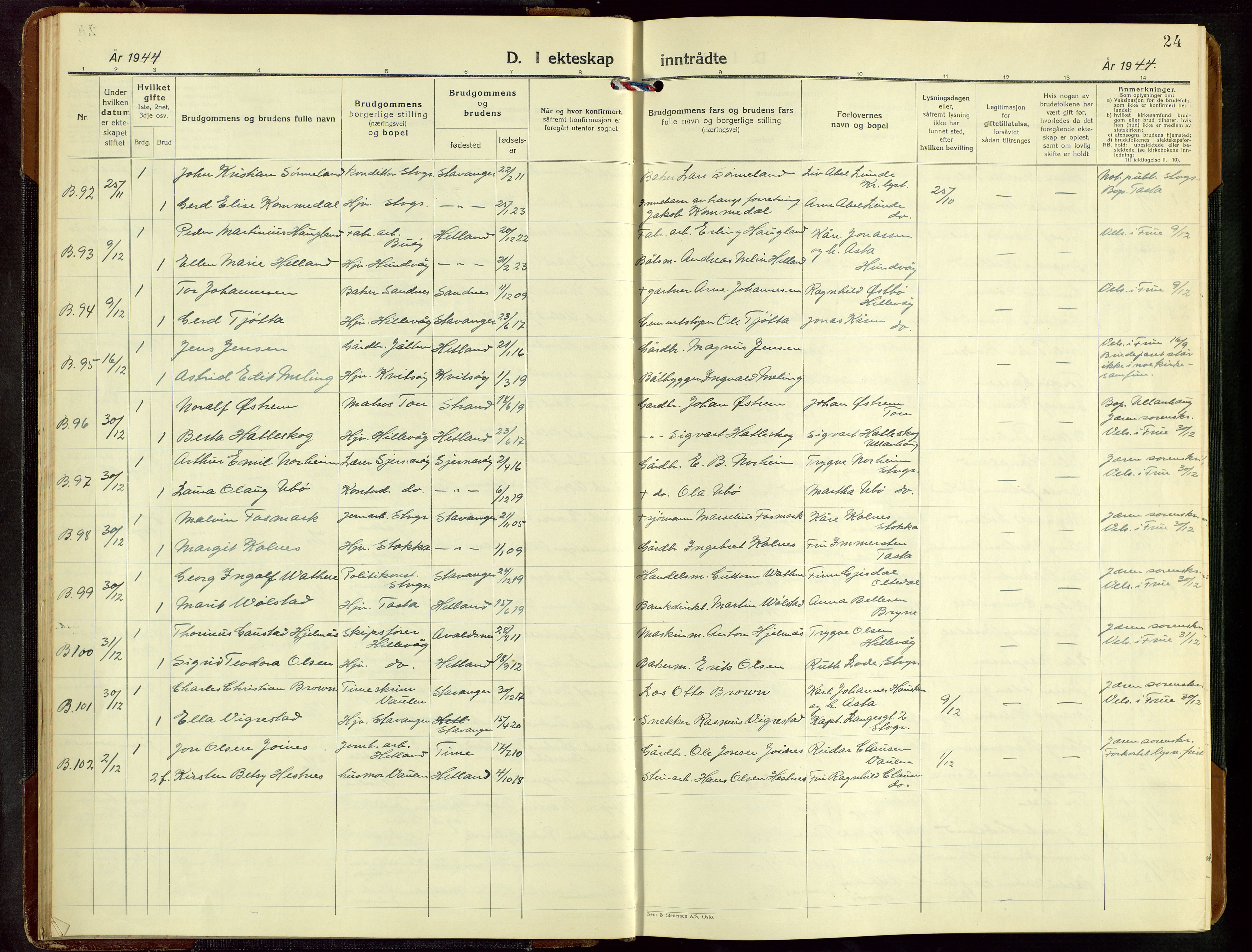 Hetland sokneprestkontor, AV/SAST-A-101826/30/30BB/L0016: Klokkerbok nr. B 16, 1942-1960, s. 24