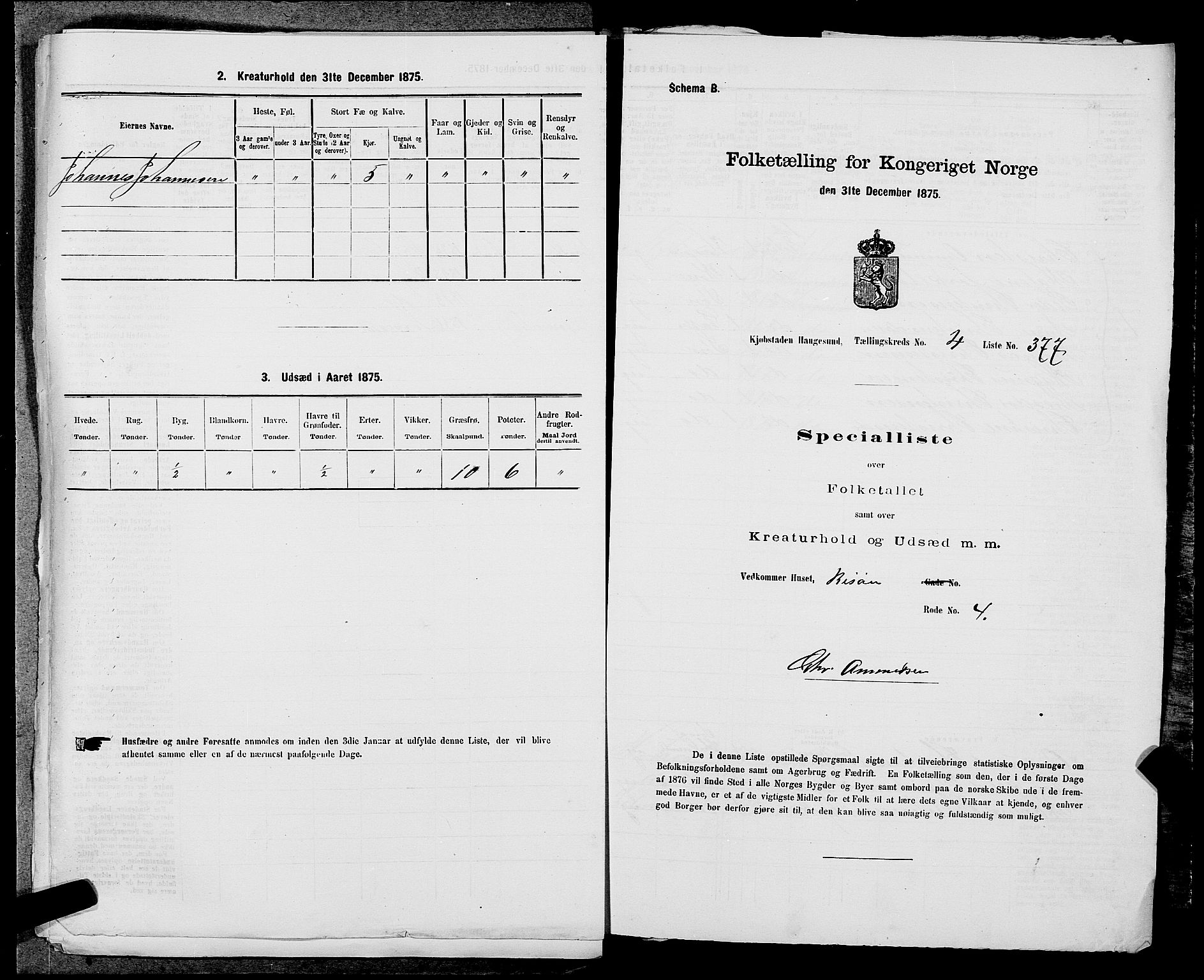 SAST, Folketelling 1875 for 1106B Torvastad prestegjeld, Haugesund kjøpstad, 1875, s. 842