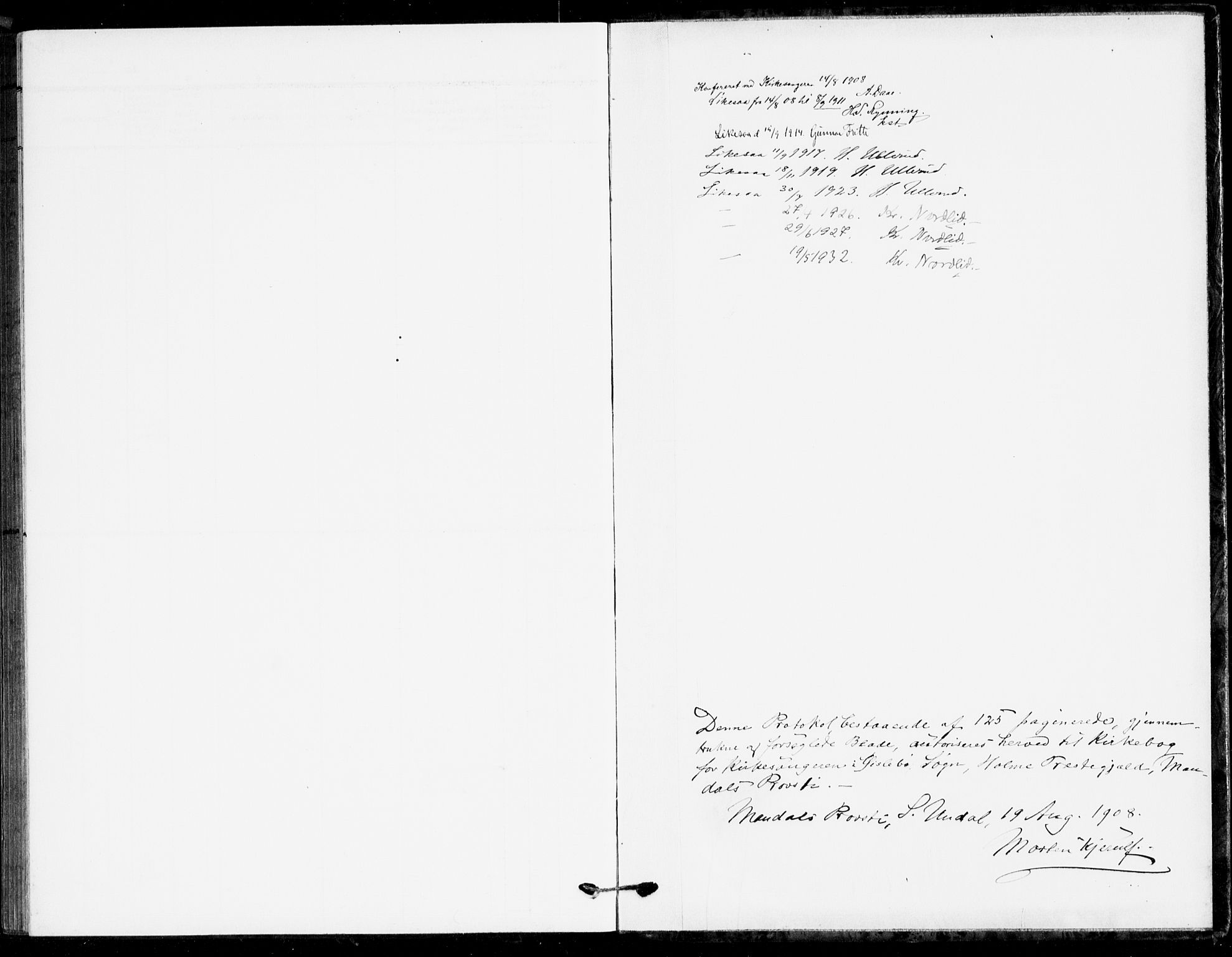 Holum sokneprestkontor, AV/SAK-1111-0022/F/Fb/Fbc/L0004: Klokkerbok nr. B 4, 1908-1930