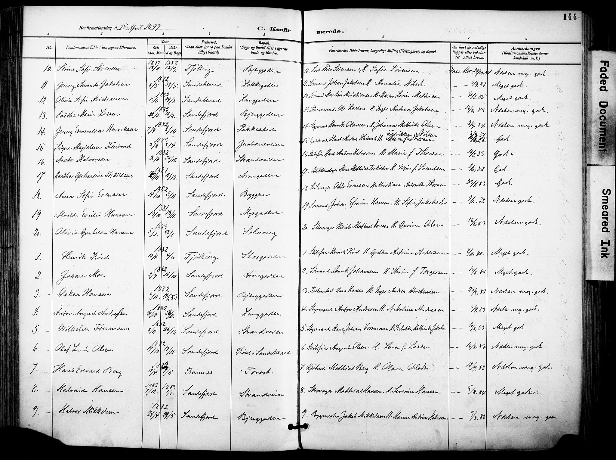 Sandefjord kirkebøker, AV/SAKO-A-315/F/Fa/L0004: Ministerialbok nr. 4, 1894-1905, s. 144