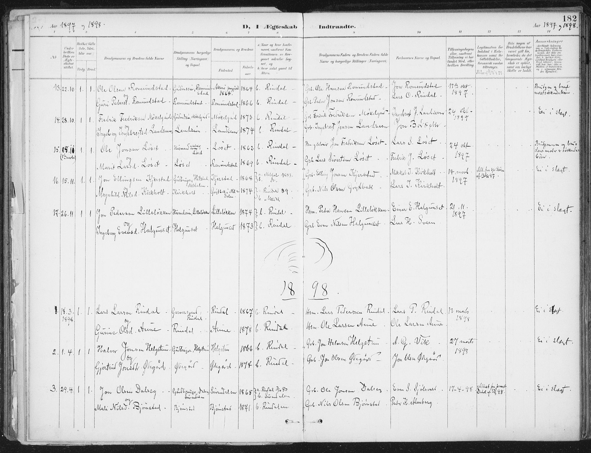 Ministerialprotokoller, klokkerbøker og fødselsregistre - Møre og Romsdal, SAT/A-1454/598/L1072: Ministerialbok nr. 598A06, 1896-1910, s. 182