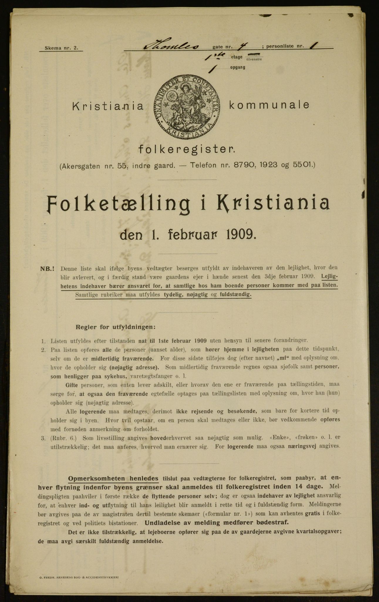 OBA, Kommunal folketelling 1.2.1909 for Kristiania kjøpstad, 1909, s. 98975