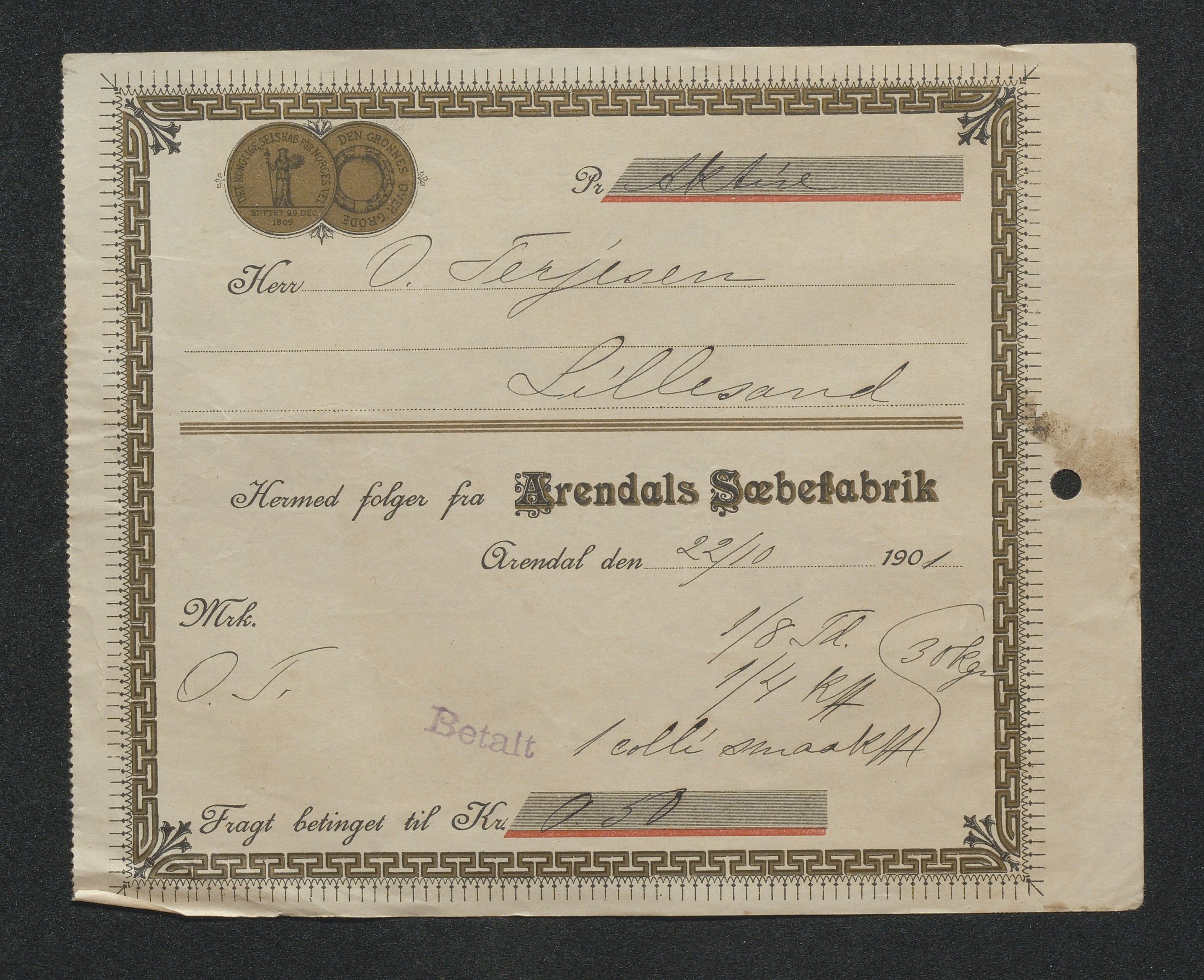 O. Terjesens rederi, AAKS/PA-2525/R/R02/L0002: Regnskapsbilag, 1899-1904