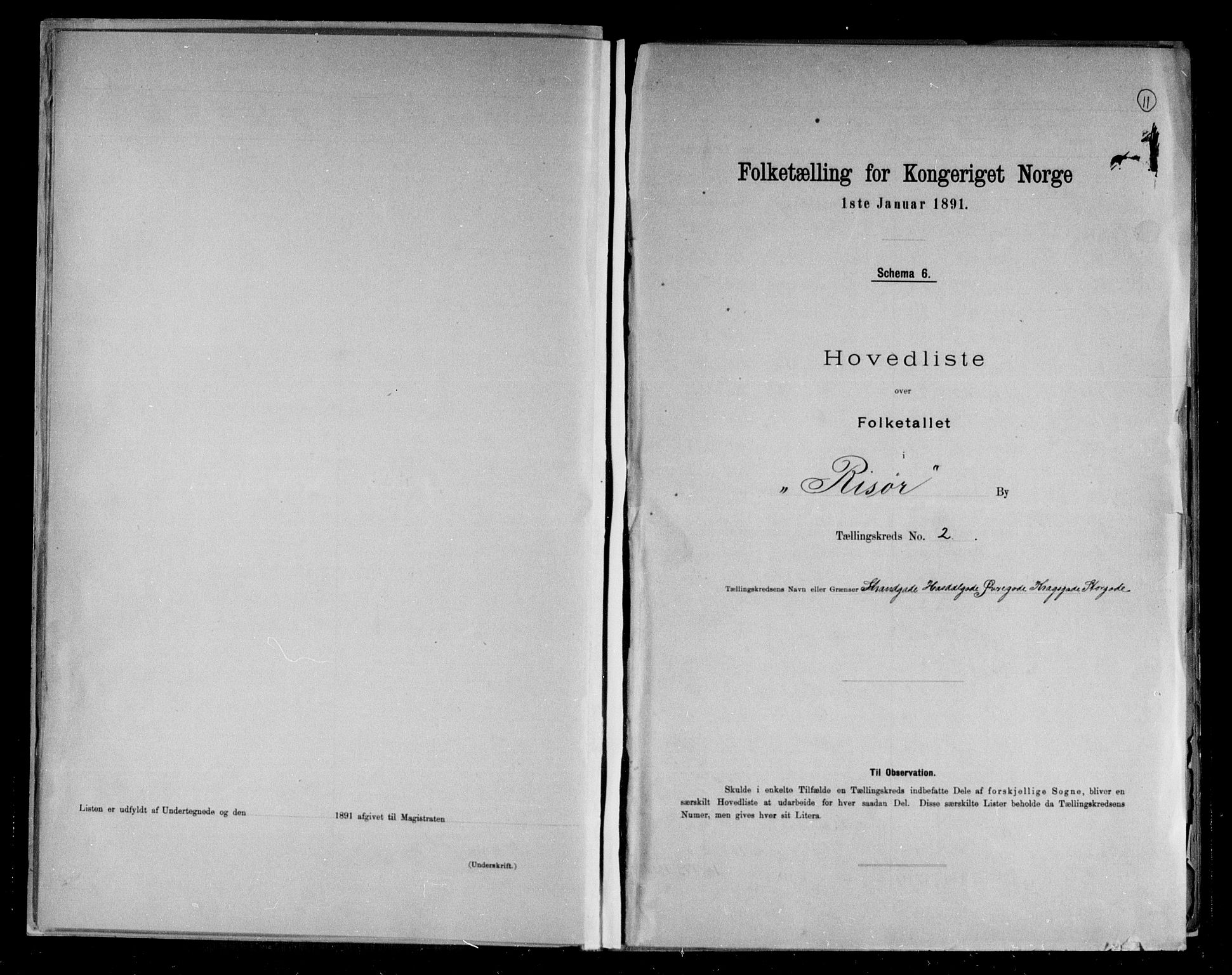 RA, Folketelling 1891 for 0901 Risør kjøpstad, 1891, s. 11