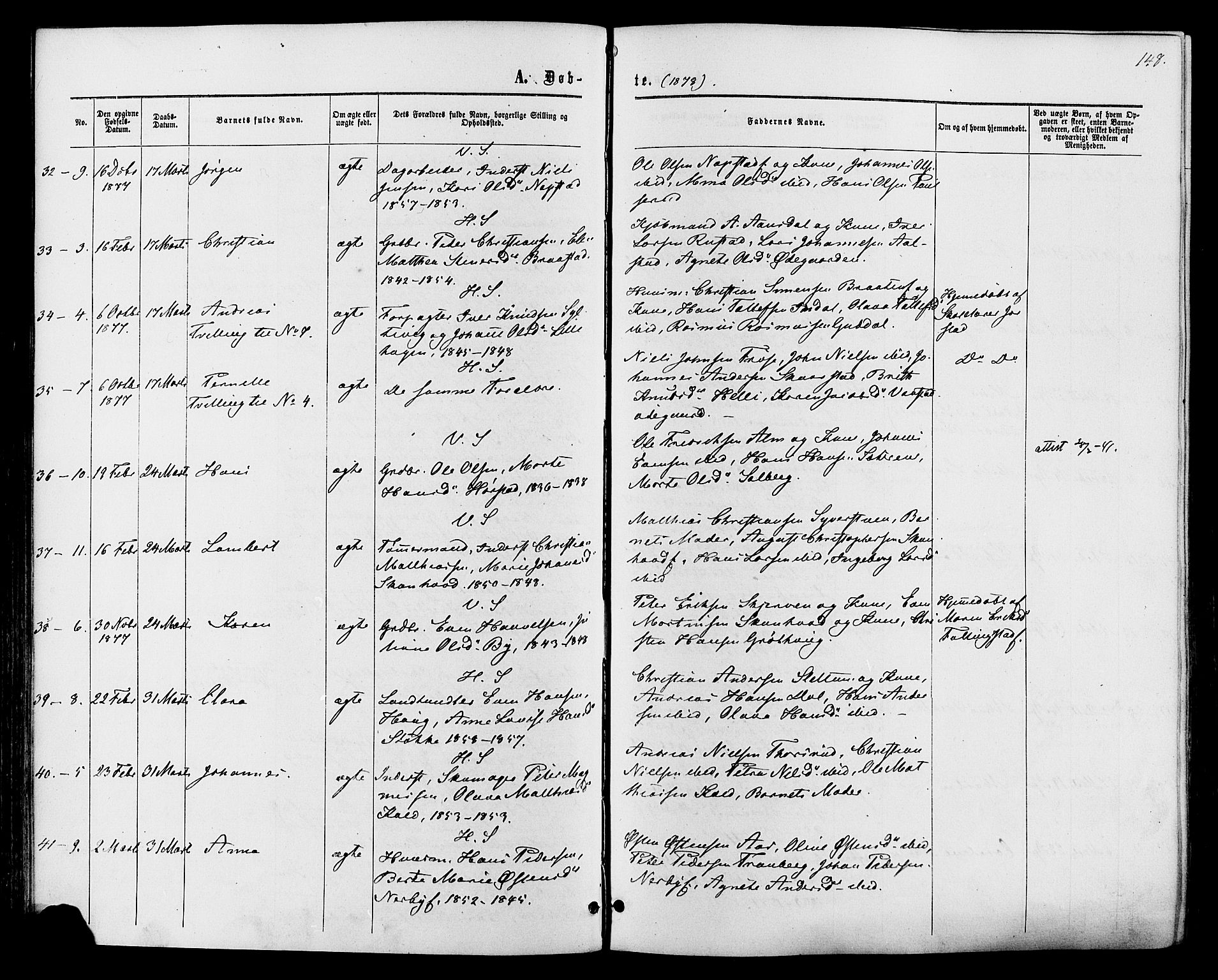 Vardal prestekontor, AV/SAH-PREST-100/H/Ha/Haa/L0007: Ministerialbok nr. 7, 1867-1878, s. 148