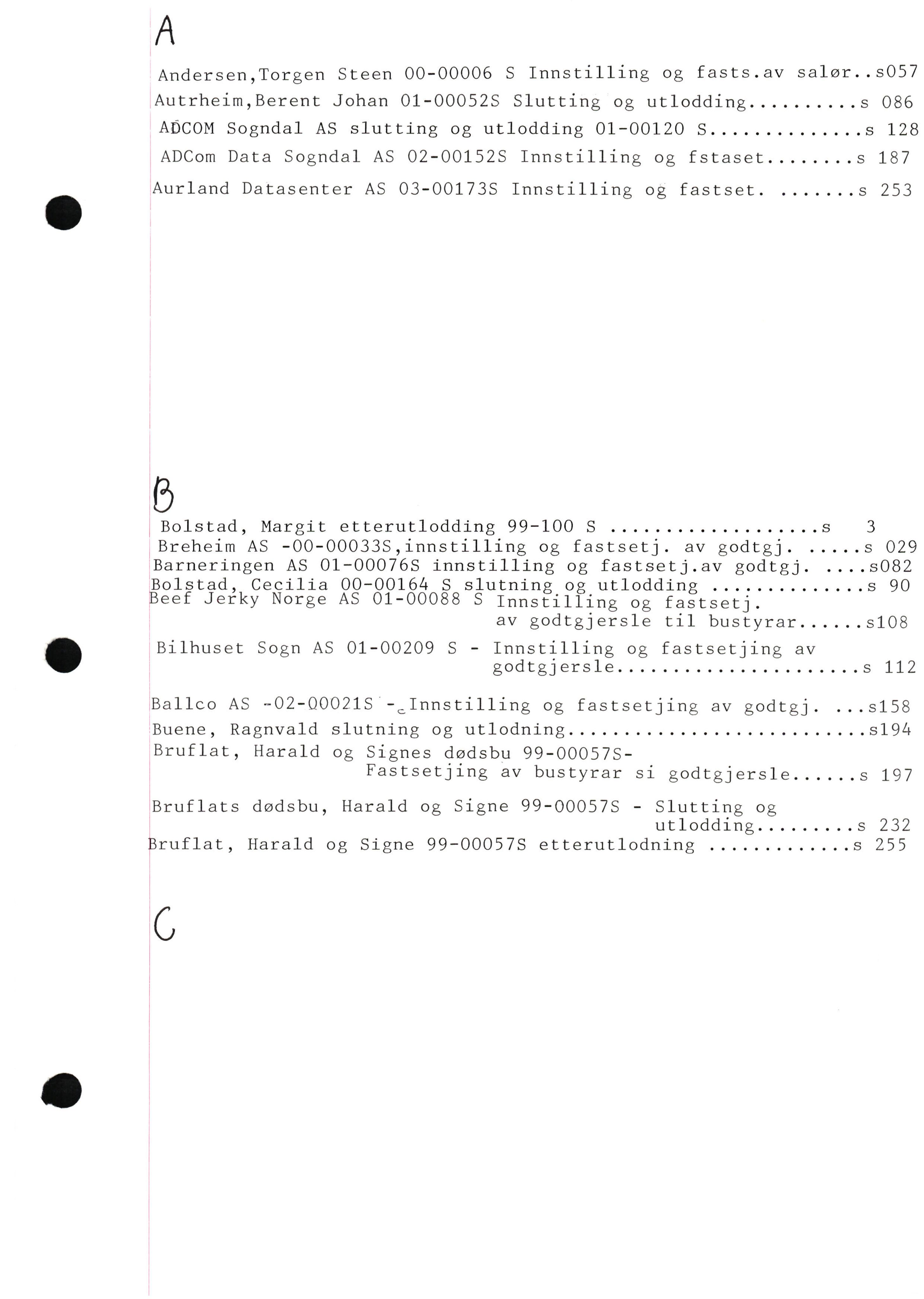 Indre Sogn tingrett, AV/SAB-A-3301/2/H/Hb/L0006: Skifteutlodningsprotokoll, 2000-2003