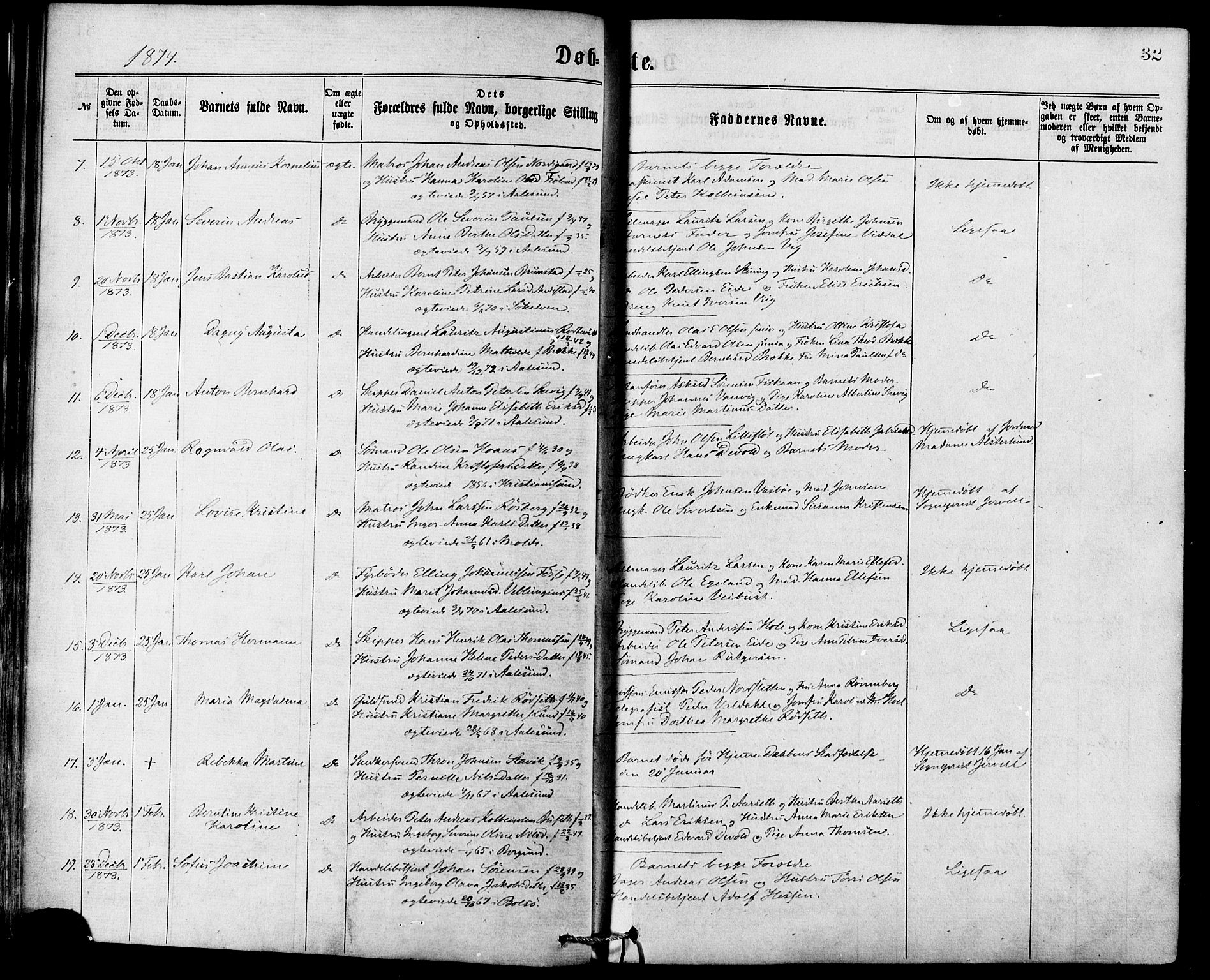 Ministerialprotokoller, klokkerbøker og fødselsregistre - Møre og Romsdal, SAT/A-1454/529/L0453: Ministerialbok nr. 529A03, 1872-1877, s. 32