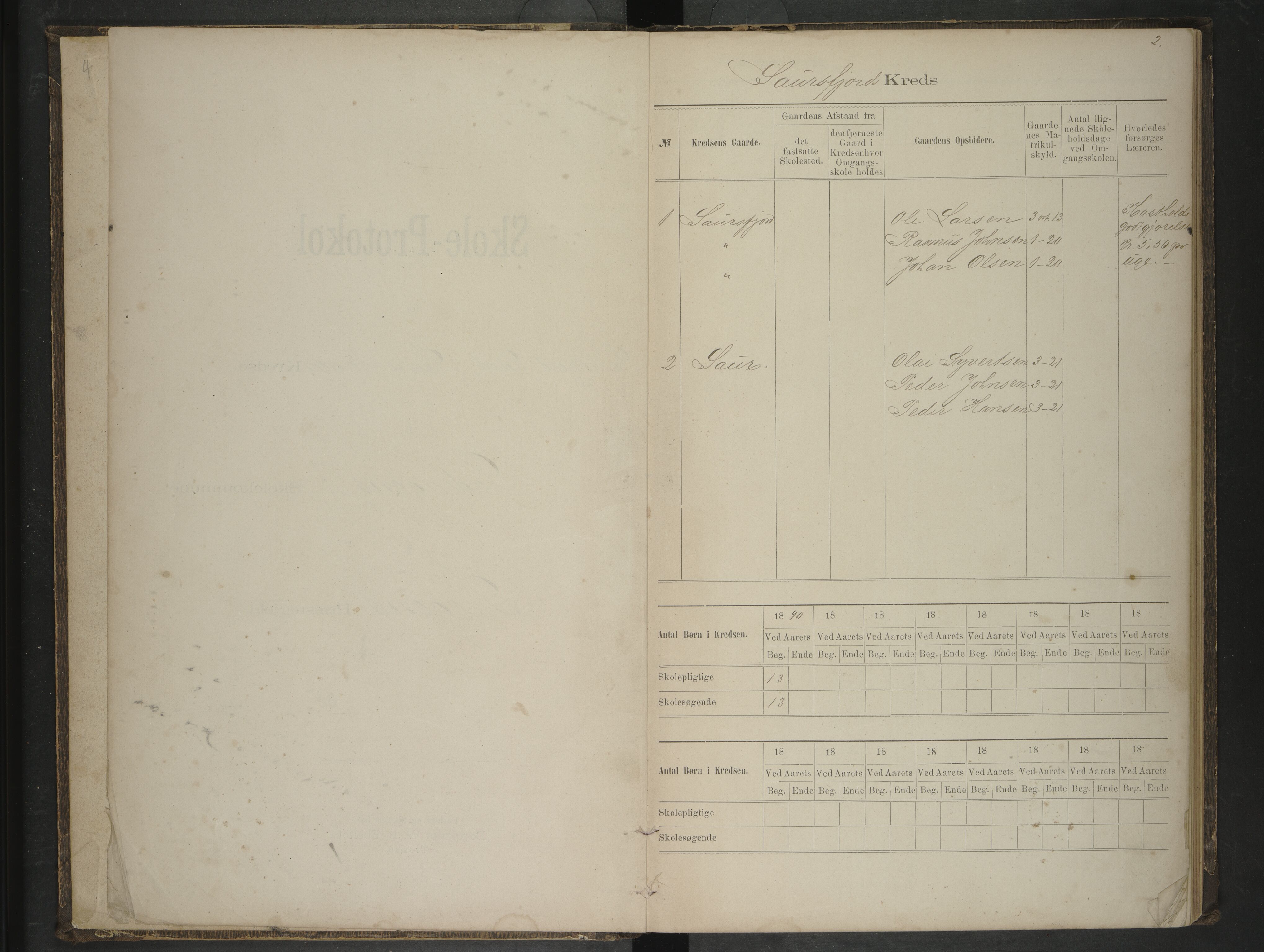 Steigen kommune. Ymse skolekretser, AIN/K-18480.510.01/F/Fc/L0021: Ledingens:Lund/Nordskott/Saursfjord/Sund, 1890-1894