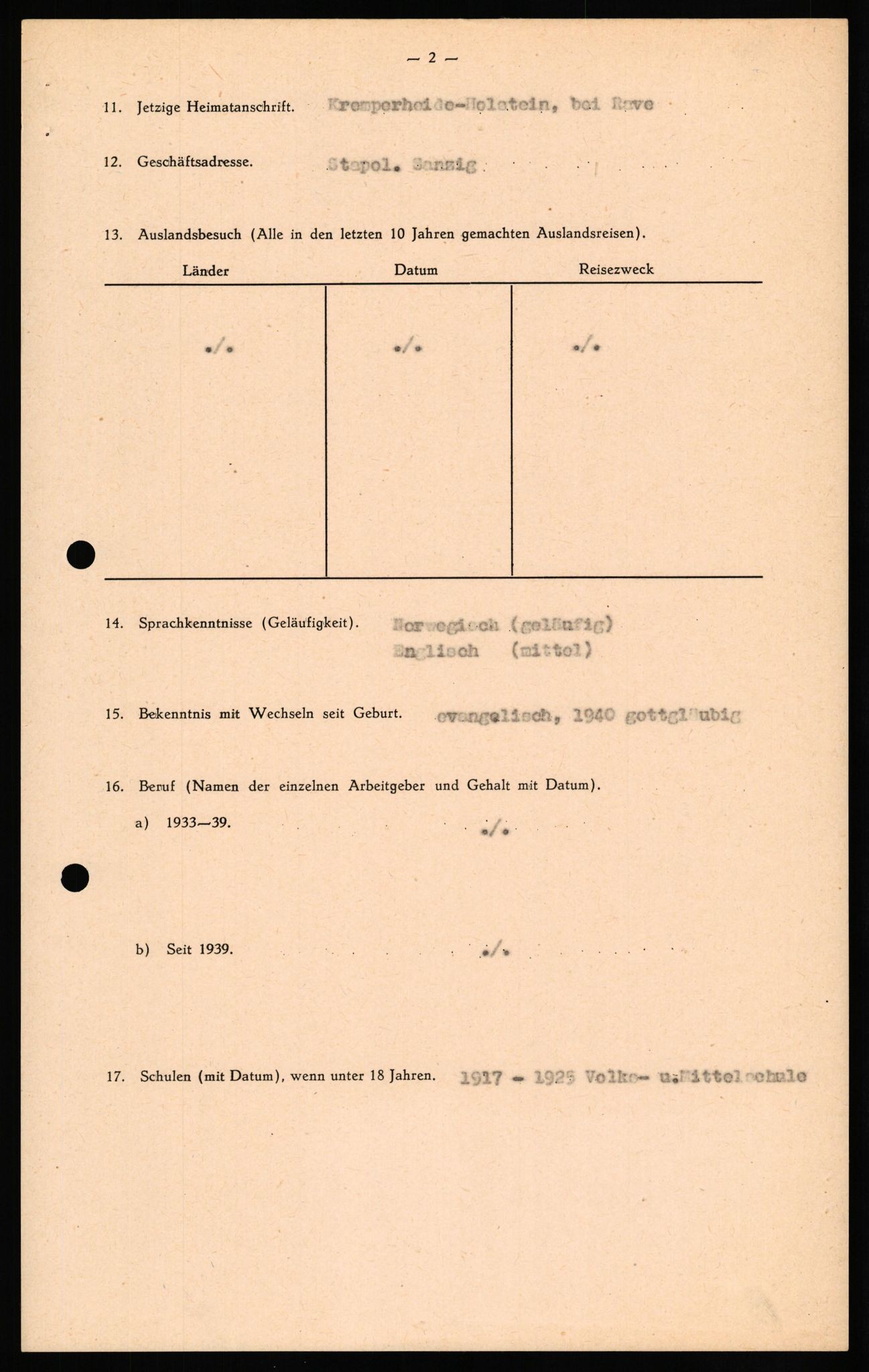 Forsvaret, Forsvarets overkommando II, AV/RA-RAFA-3915/D/Db/L0027: CI Questionaires. Tyske okkupasjonsstyrker i Norge. Tyskere., 1945-1946, s. 326