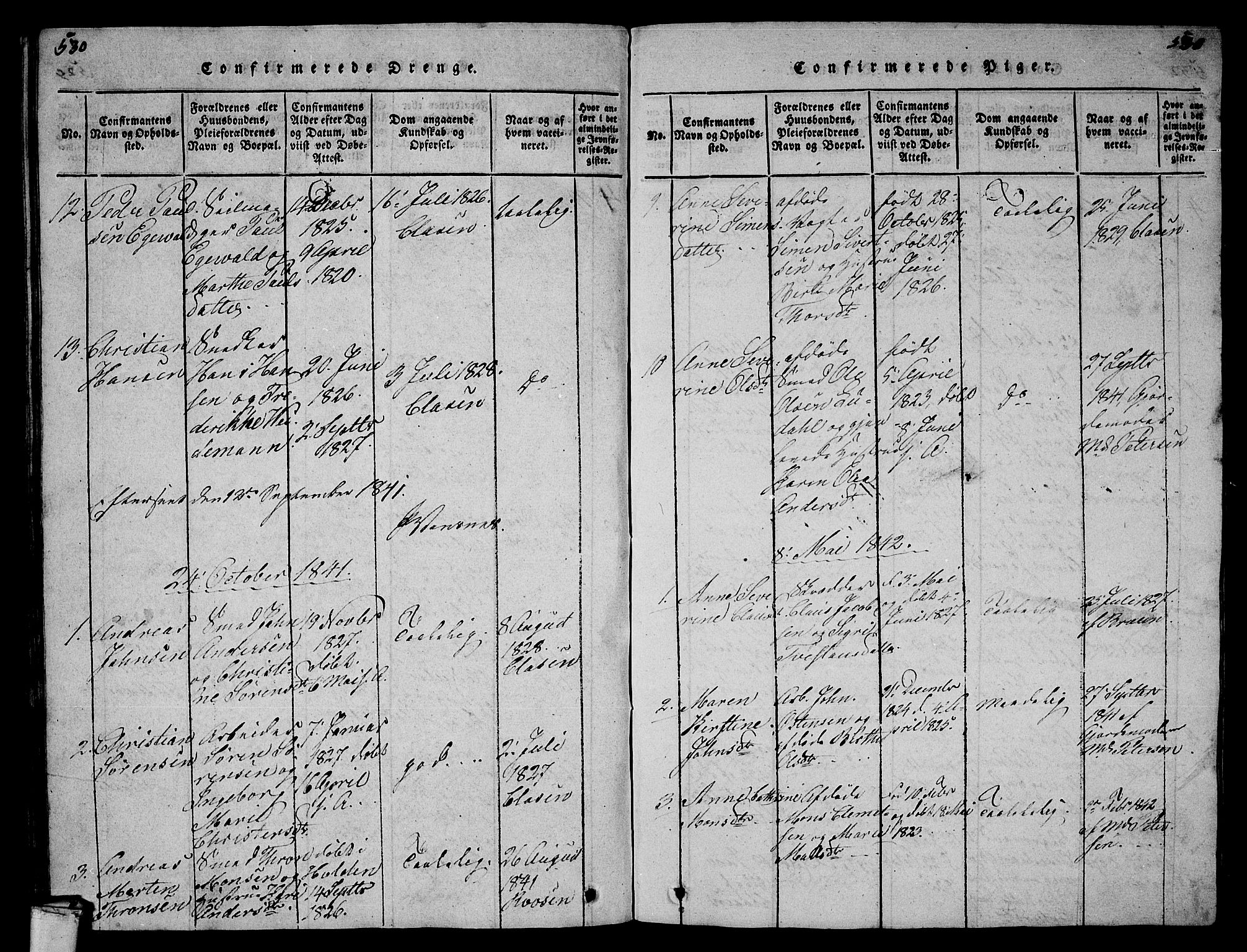 Larvik kirkebøker, SAKO/A-352/G/Gb/L0001: Klokkerbok nr. II 1, 1818-1843, s. 530-531