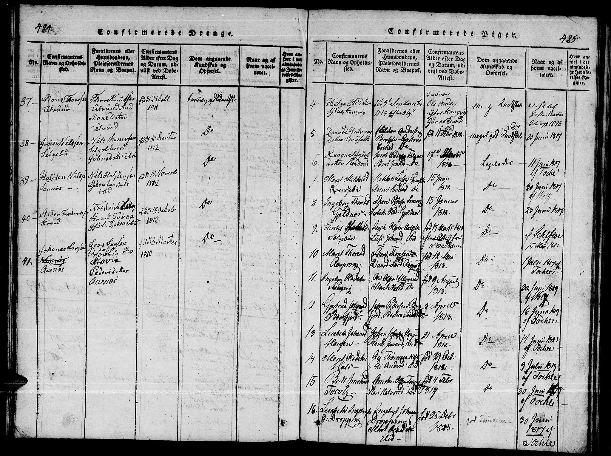 Ministerialprotokoller, klokkerbøker og fødselsregistre - Møre og Romsdal, AV/SAT-A-1454/592/L1031: Klokkerbok nr. 592C01, 1820-1833, s. 484-485