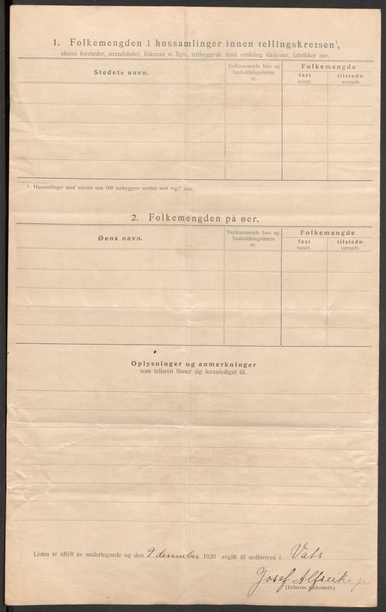 SAST, Folketelling 1920 for 1155 Vats herred, 1920, s. 23