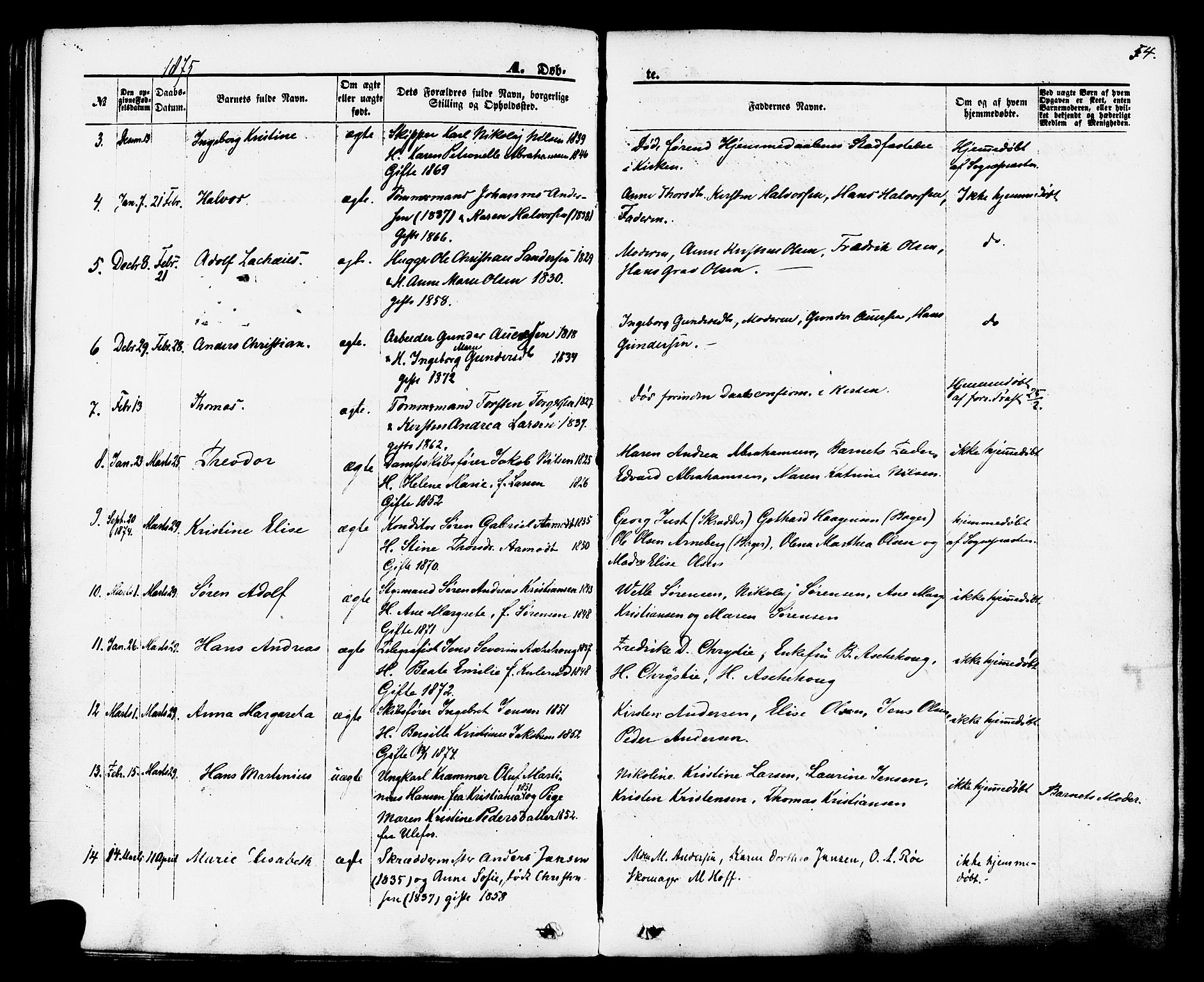 Brevik kirkebøker, AV/SAKO-A-255/F/Fa/L0006: Ministerialbok nr. 6, 1866-1881, s. 54