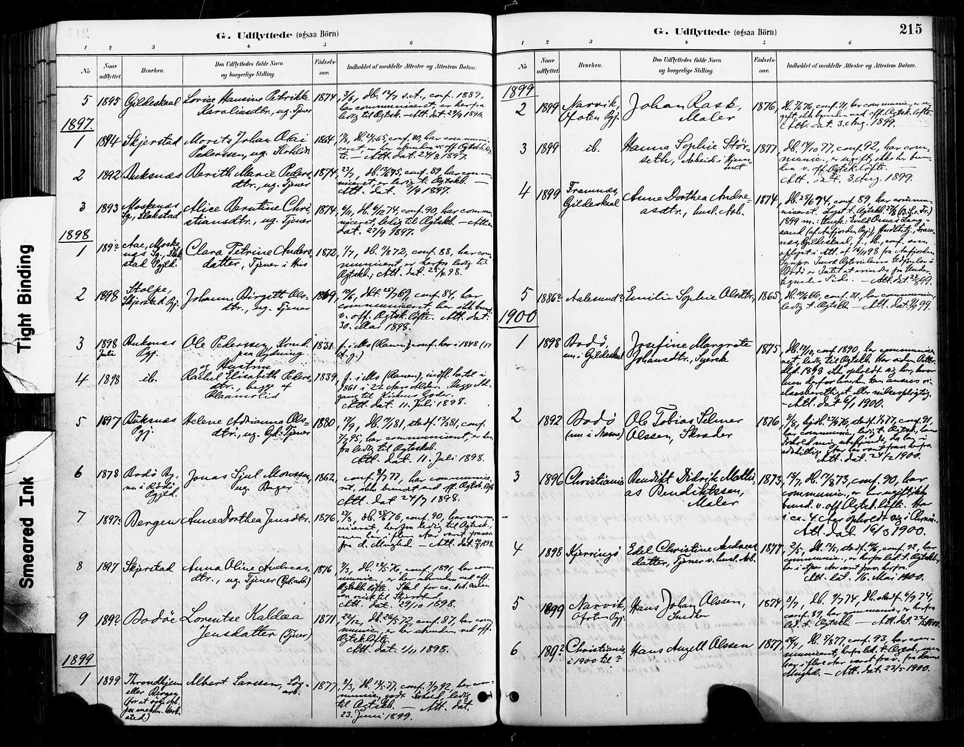Ministerialprotokoller, klokkerbøker og fødselsregistre - Nordland, SAT/A-1459/846/L0646: Ministerialbok nr. 846A04, 1887-1901, s. 215