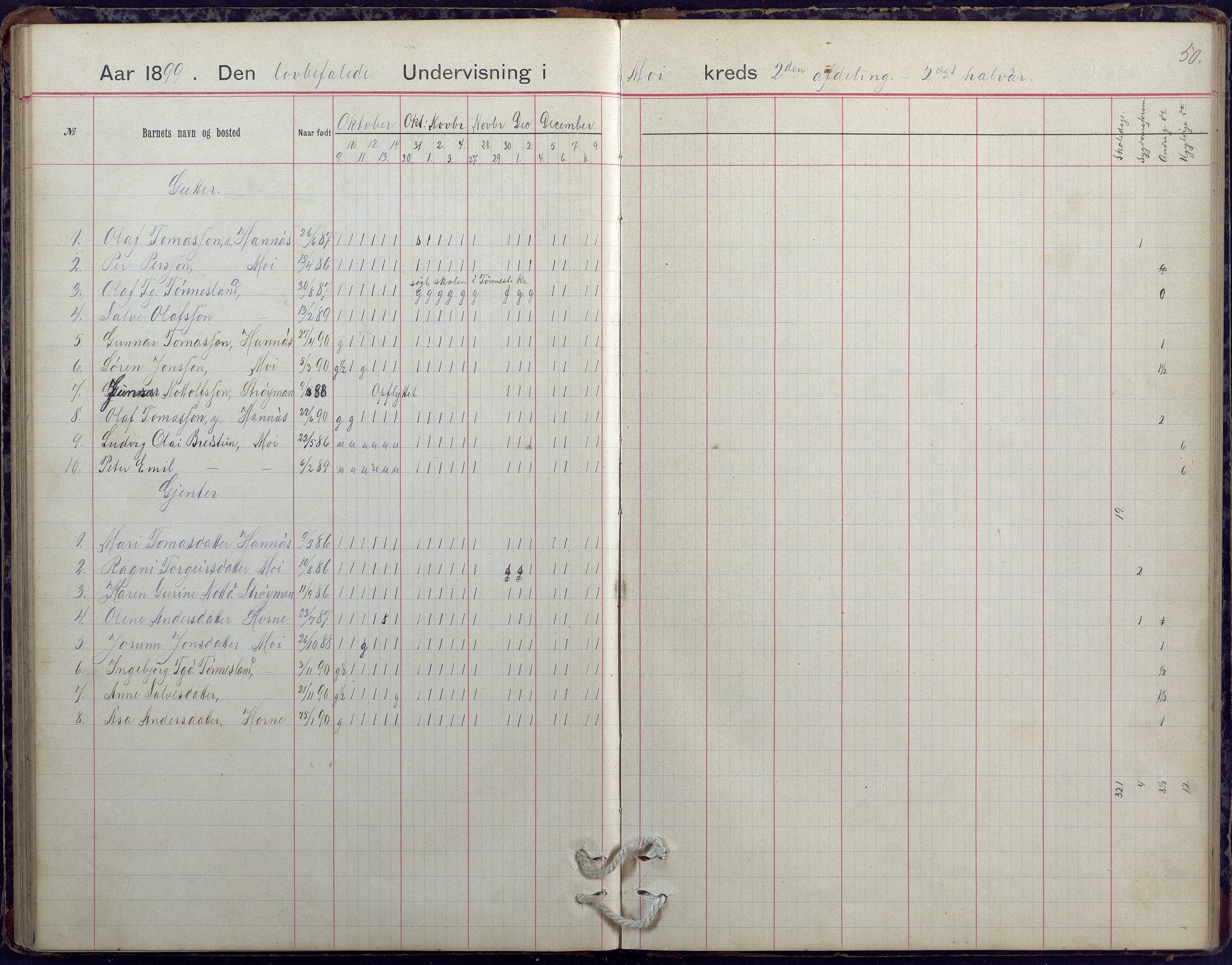 Hornnes kommune, Moi, Moseid, Kjetså skolekretser, AAKS/KA0936-550e/F1/L0005: Dagbok. Moseid, Moi, 1892-1908, s. 50