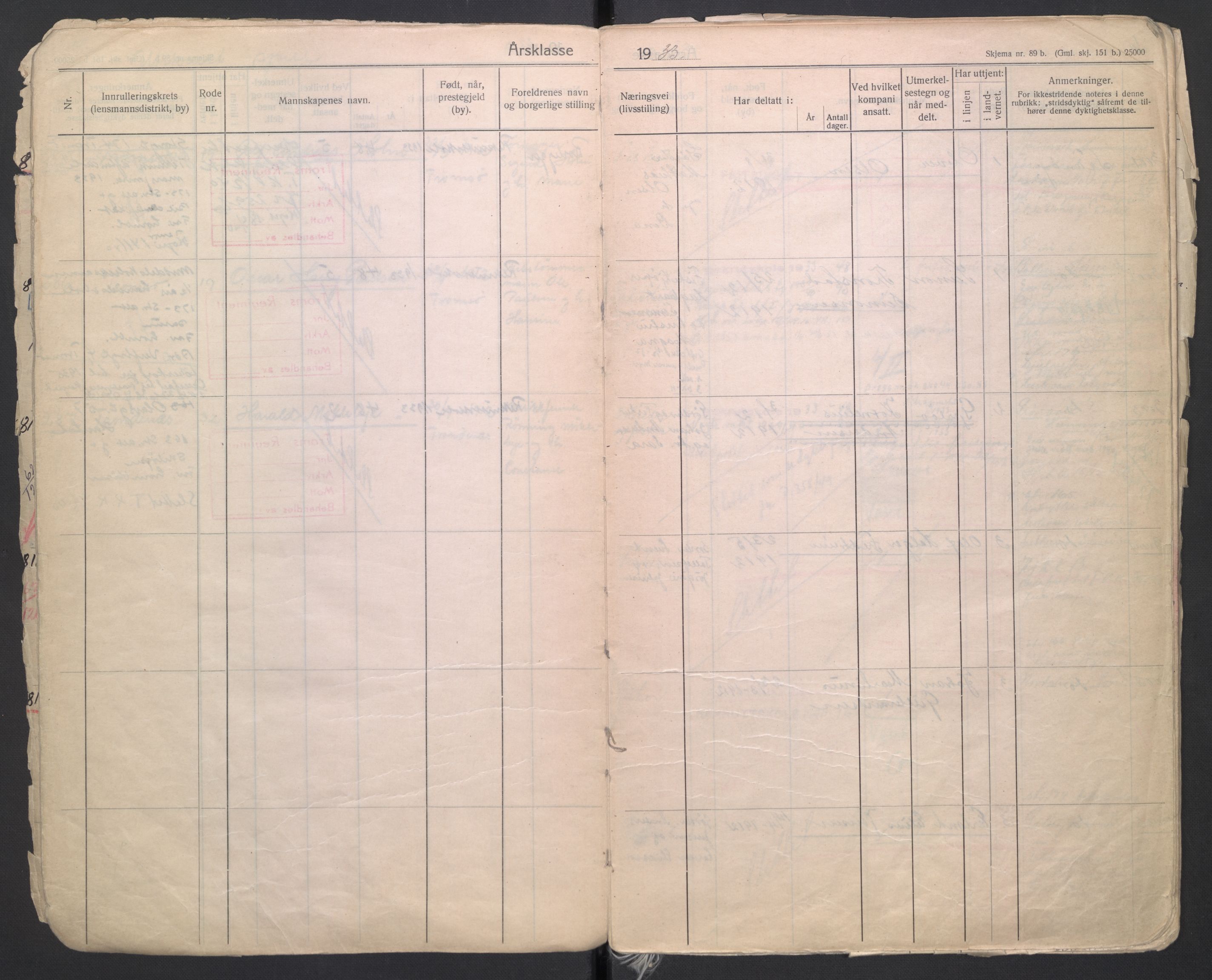 Forsvaret, Troms infanteriregiment nr. 16, AV/RA-RAFA-3146/P/Pa/L0006/0004: Ruller / Rulle for Trondenes bataljons menige mannskaper, årsklasse 1933, 1933