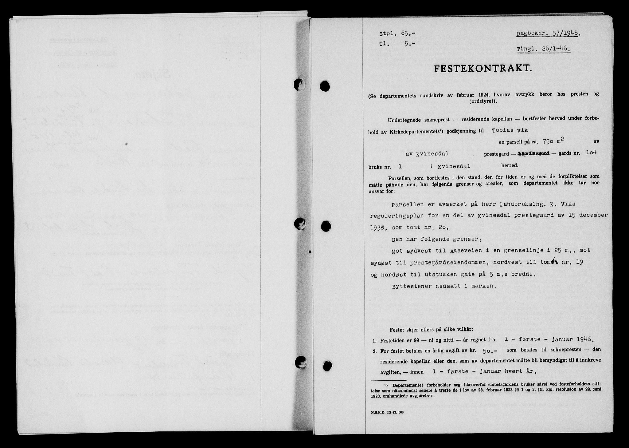 Flekkefjord sorenskriveri, AV/SAK-1221-0001/G/Gb/Gba/L0060: Pantebok nr. A-8, 1945-1946, Dagboknr: 57/1946