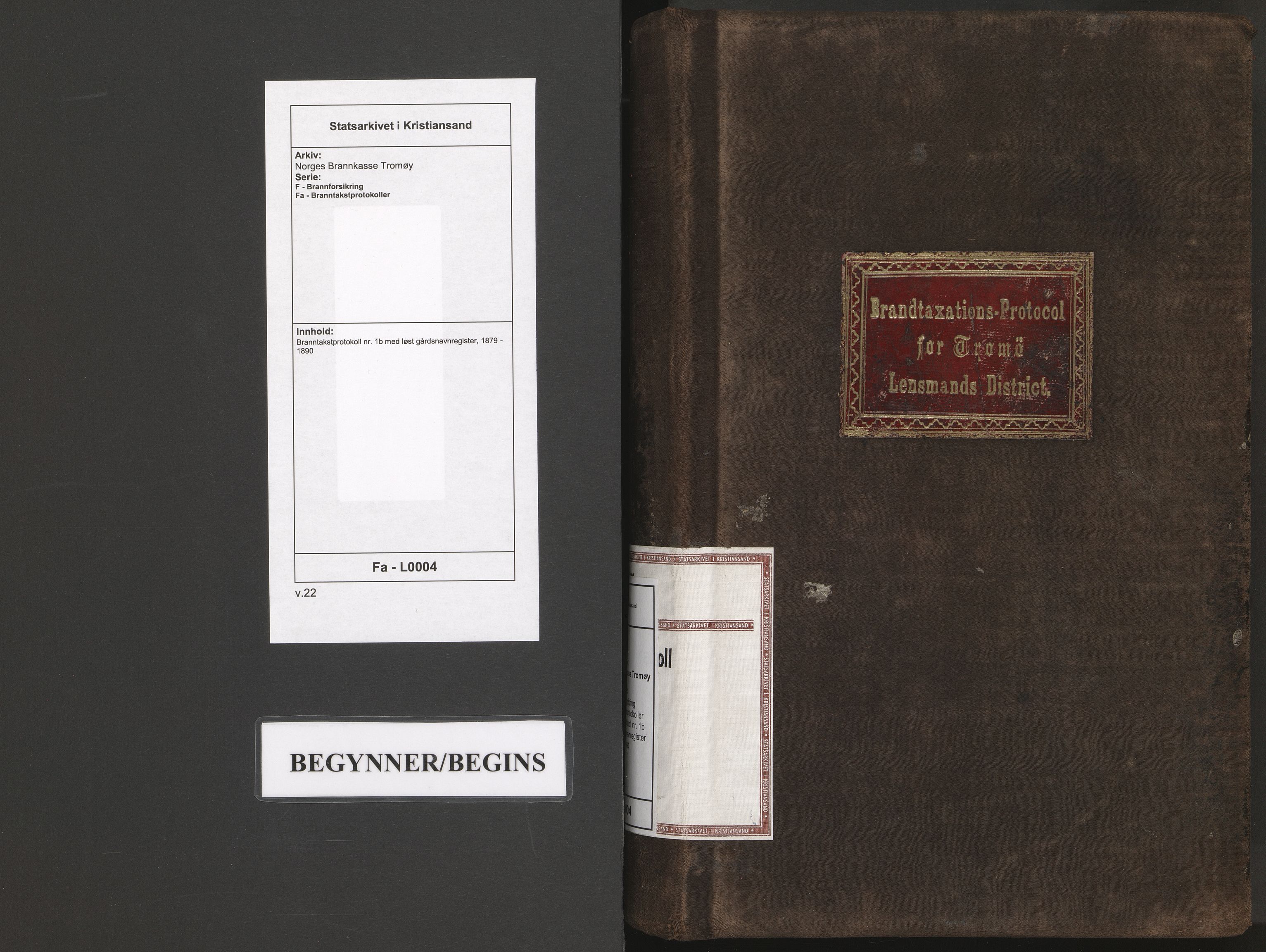 Norges Brannkasse Tromøy, AV/SAK-2241-0049/F/Fa/L0004: Branntakstprotokoll nr. 1b med løst gårdsnavnregister, 1879-1890