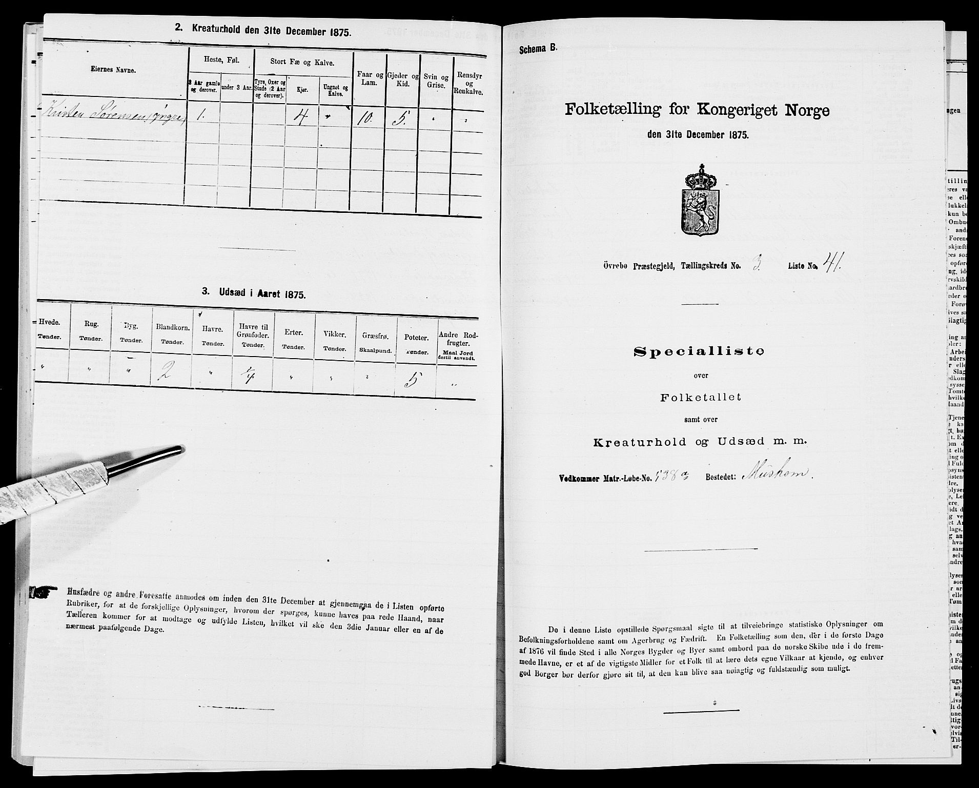 SAK, Folketelling 1875 for 1016P Øvrebø prestegjeld, 1875, s. 353