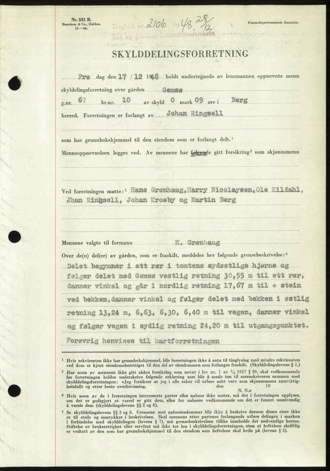 Idd og Marker sorenskriveri, AV/SAO-A-10283/G/Gb/Gbb/L0011: Pantebok nr. A11, 1948-1949, Dagboknr: 2106/1948