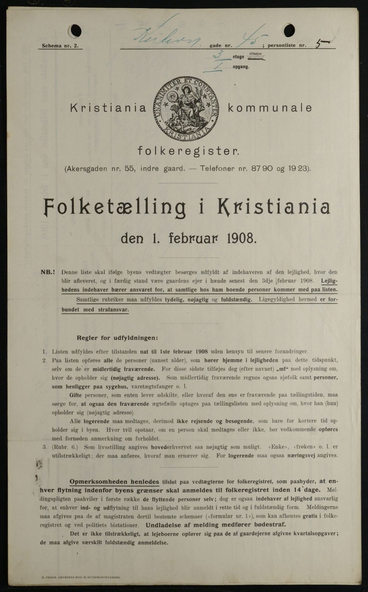 OBA, Kommunal folketelling 1.2.1908 for Kristiania kjøpstad, 1908, s. 45684