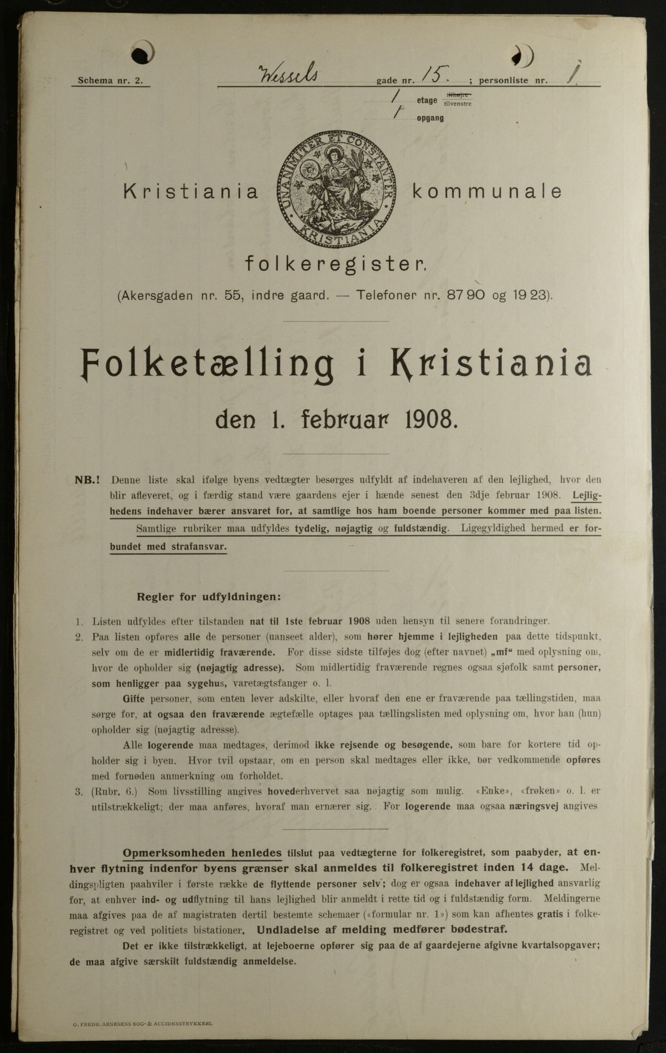 OBA, Kommunal folketelling 1.2.1908 for Kristiania kjøpstad, 1908, s. 115073