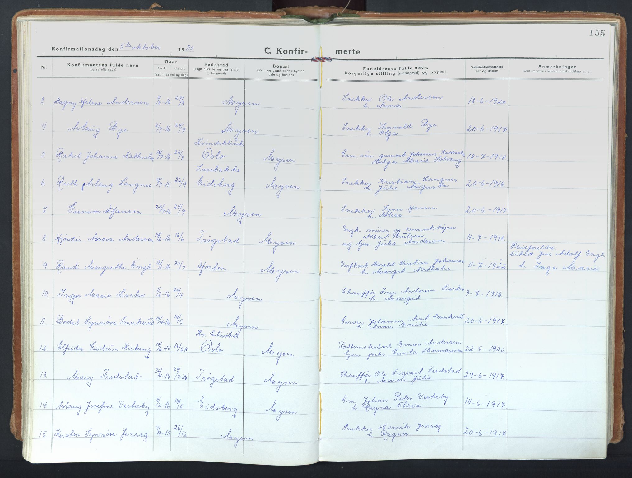 Eidsberg prestekontor Kirkebøker, AV/SAO-A-10905/F/Fd/L0001: Ministerialbok nr. IV 1, 1921-1948, s. 155