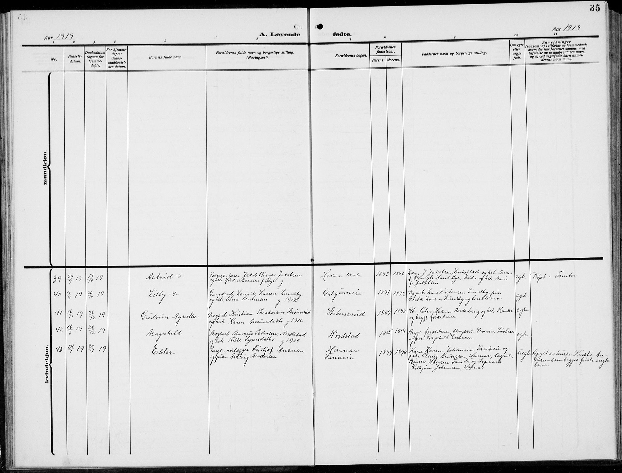 Romedal prestekontor, AV/SAH-PREST-004/L/L0014: Klokkerbok nr. 14, 1915-1939, s. 35