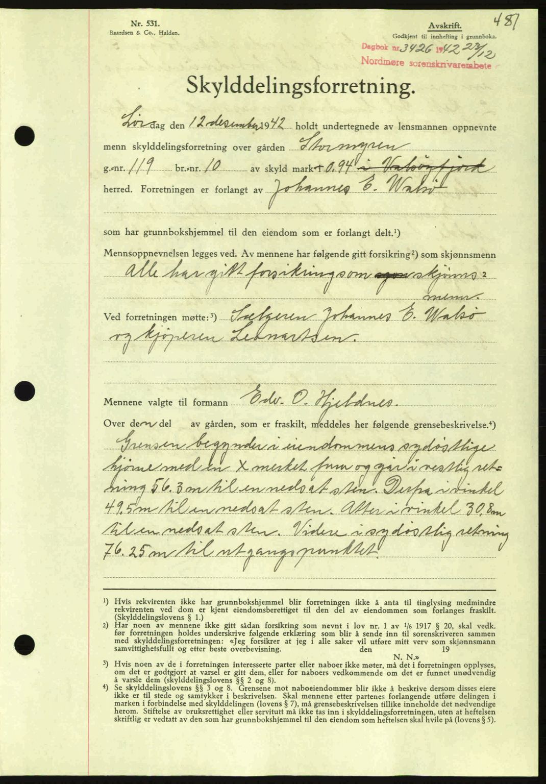 Nordmøre sorenskriveri, AV/SAT-A-4132/1/2/2Ca: Pantebok nr. A94, 1942-1943, Dagboknr: 3426/1942