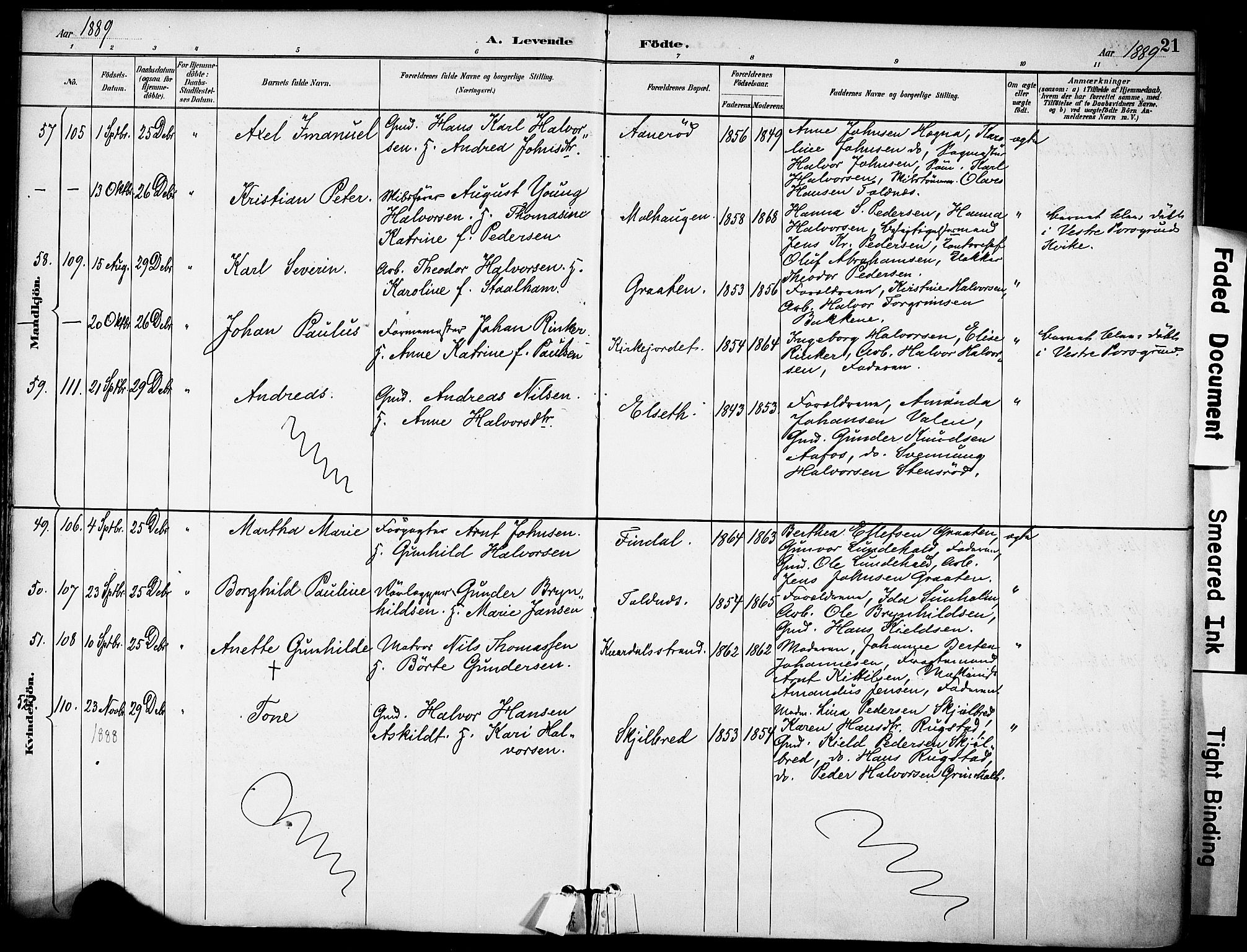Solum kirkebøker, AV/SAKO-A-306/F/Fa/L0010: Ministerialbok nr. I 10, 1888-1898, s. 21