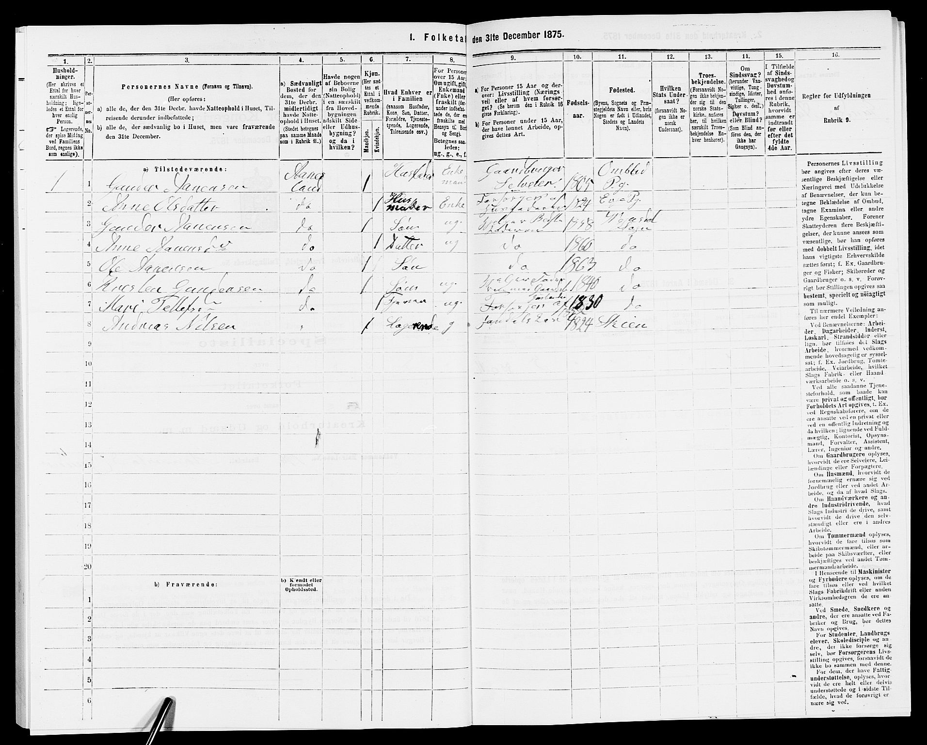 SAK, Folketelling 1875 for 0933P Herefoss prestegjeld, 1875, s. 309