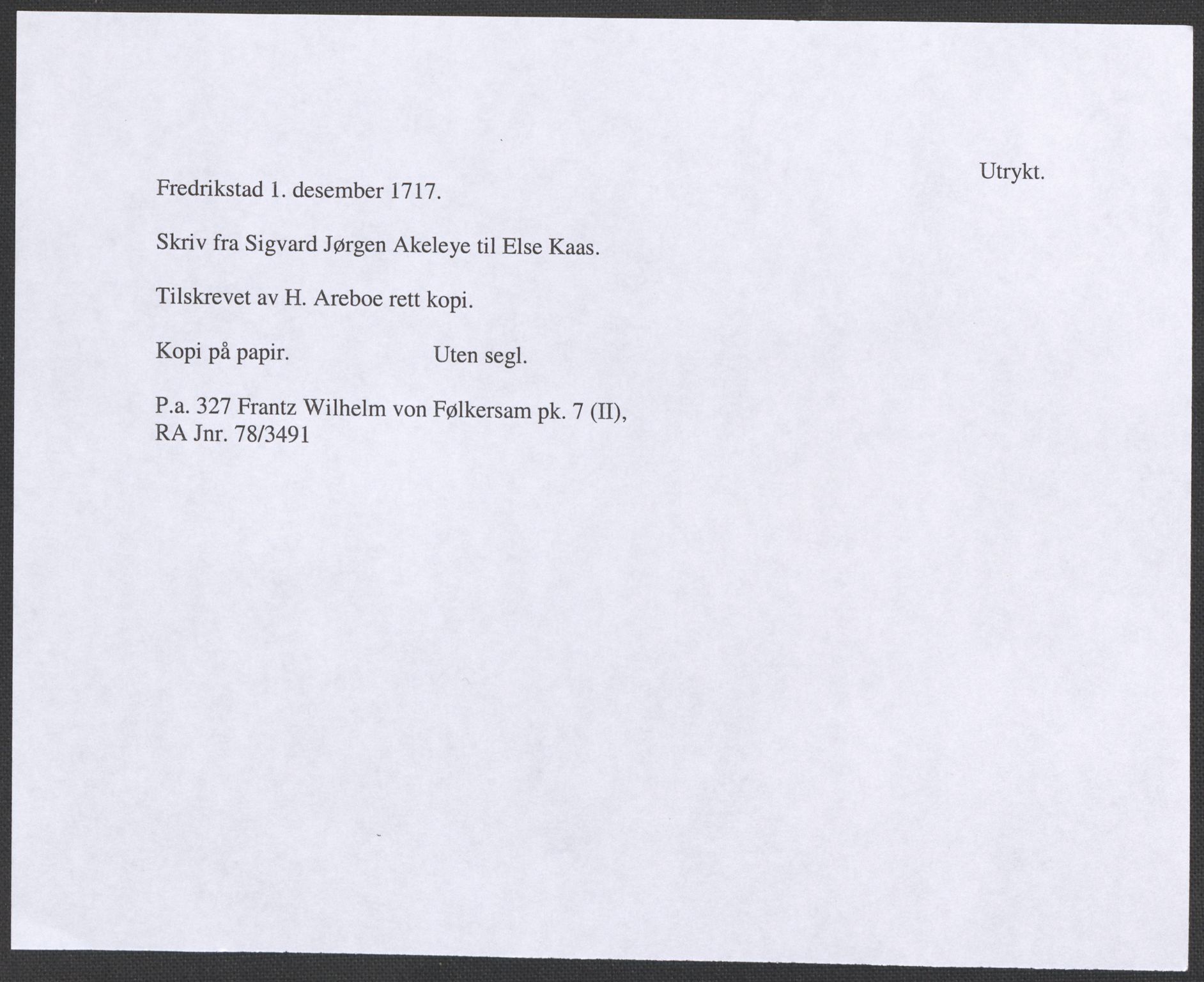 Riksarkivets diplomsamling, RA/EA-5965/F12/L0005: Pk. 7 (II), 1613-1721, s. 119