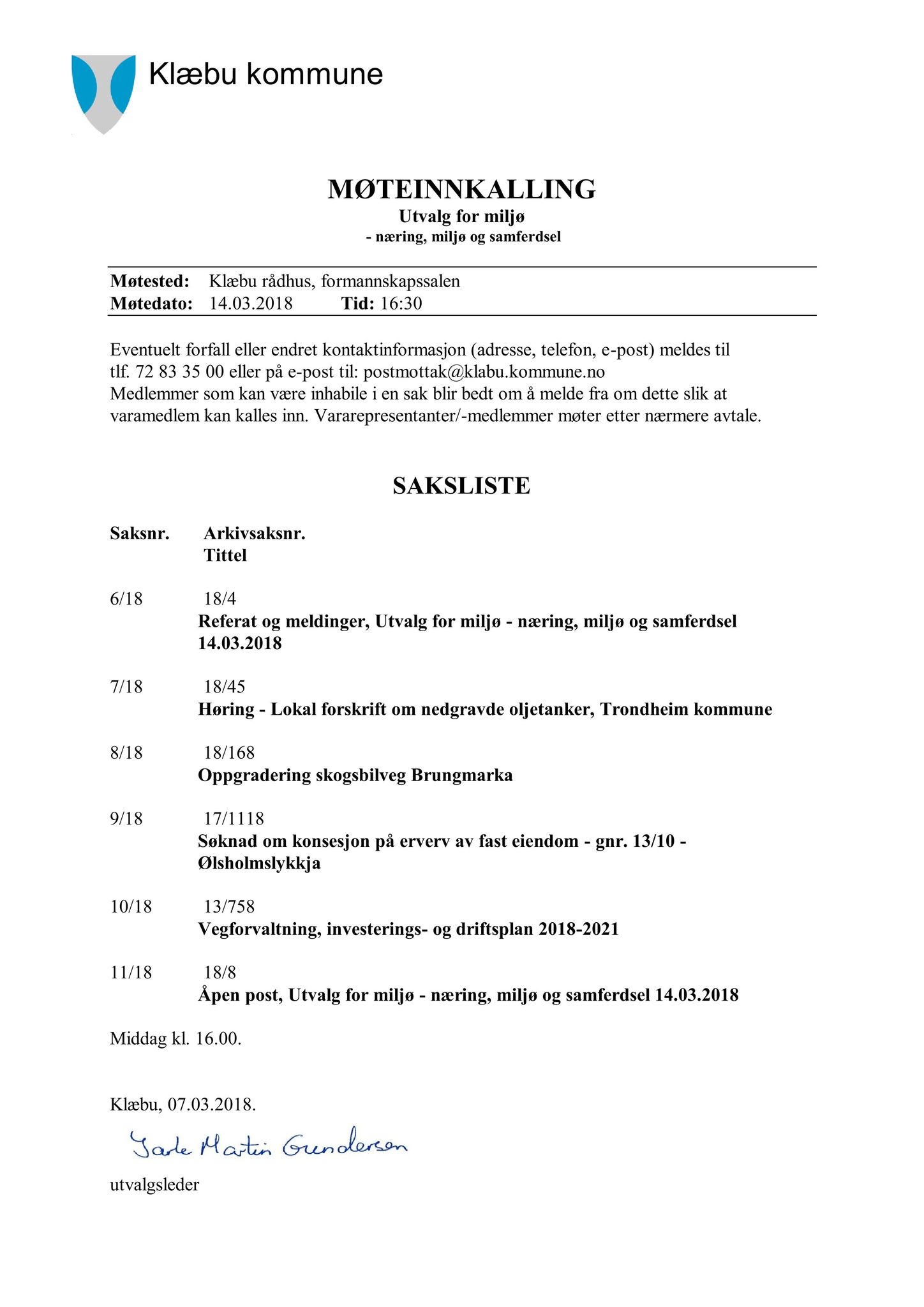 Klæbu Kommune, TRKO/KK/06-UM/L005: Utvalg for miljø - Møtedokumenter 2018, 2018, s. 254