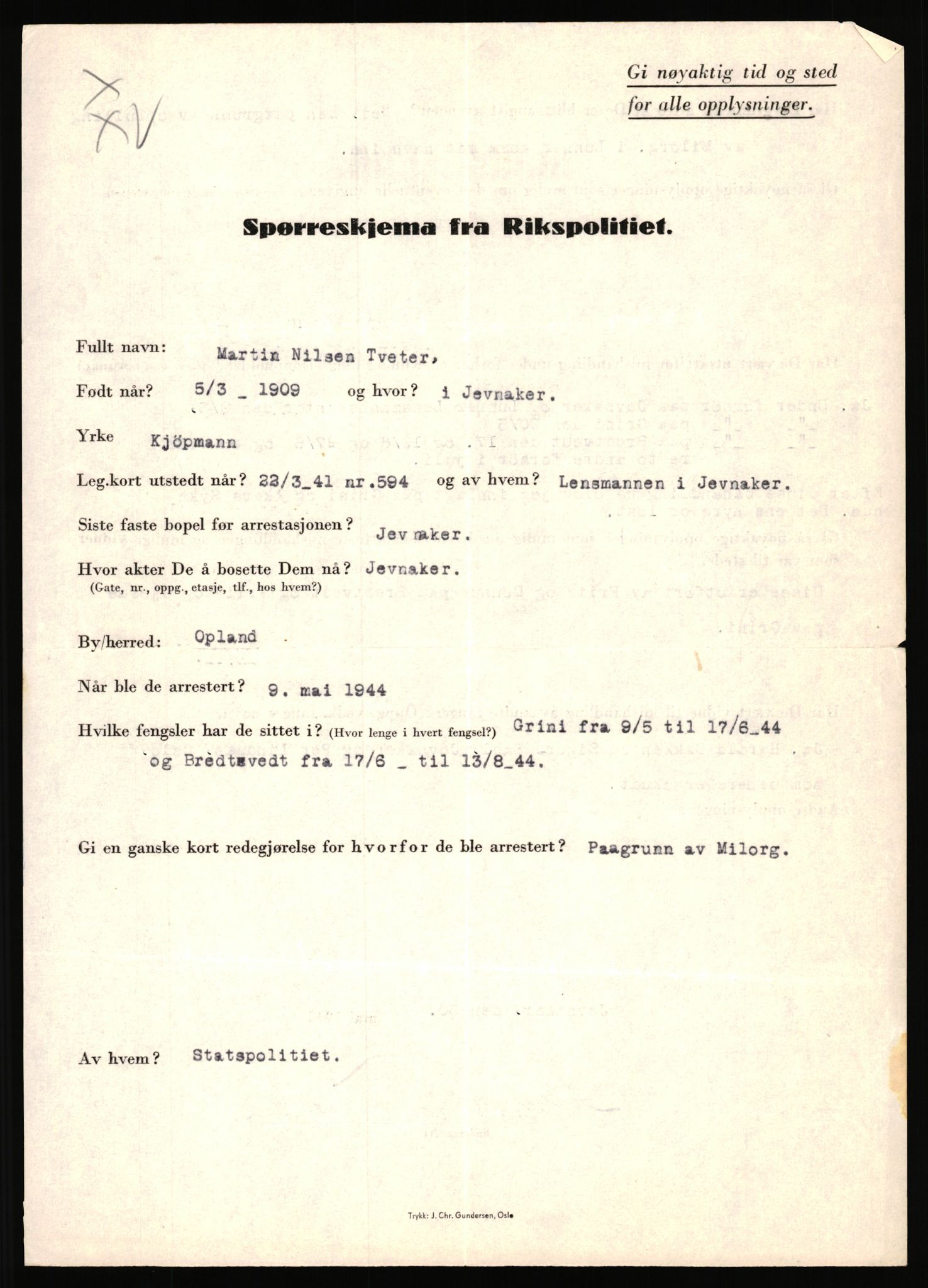 Rikspolitisjefen, AV/RA-S-1560/L/L0017: Tidemann, Hermann G. - Veum, Tjostolv, 1940-1945, s. 586