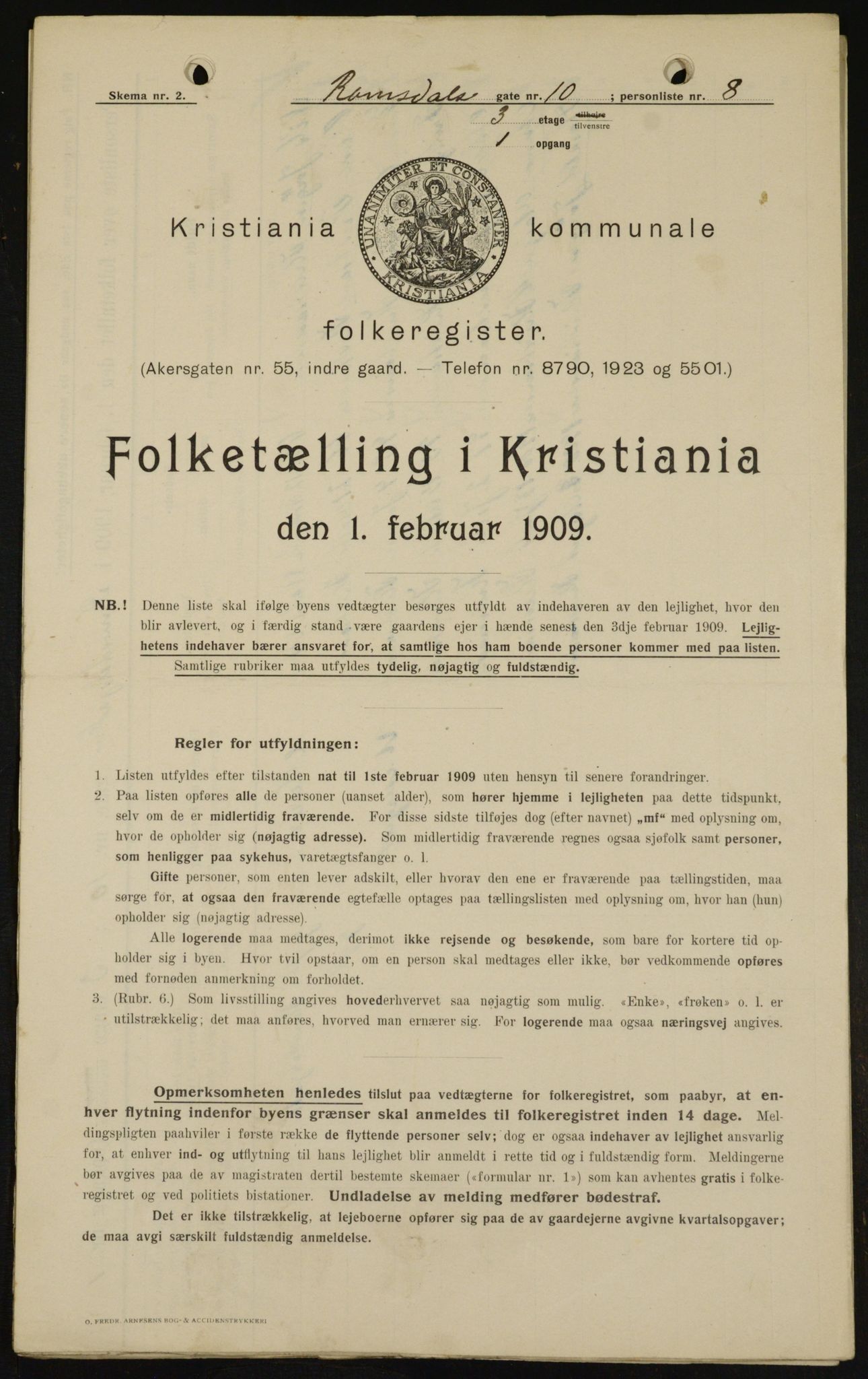 OBA, Kommunal folketelling 1.2.1909 for Kristiania kjøpstad, 1909, s. 75561