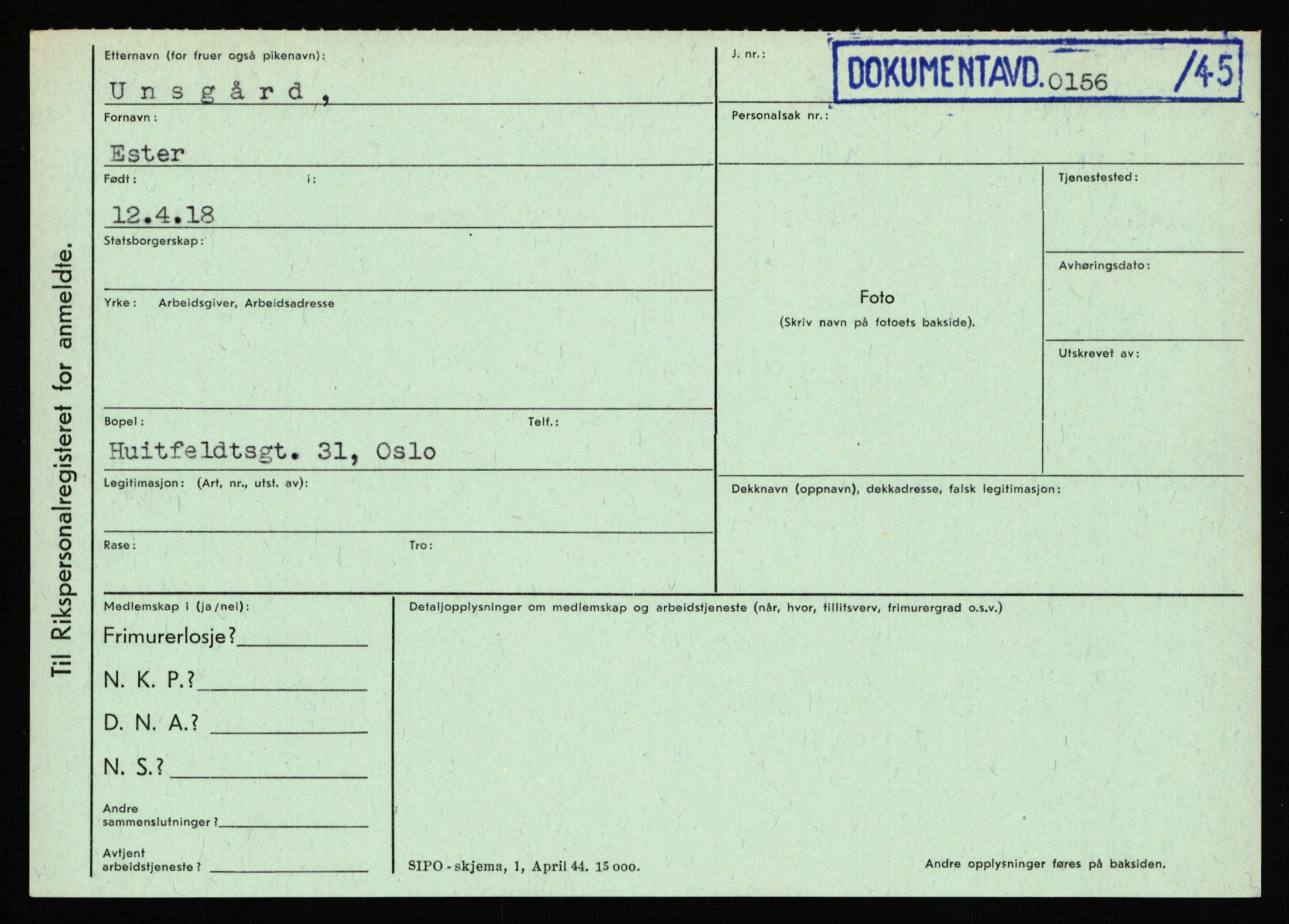 Statspolitiet - Hovedkontoret / Osloavdelingen, AV/RA-S-1329/C/Ca/L0016: Uberg - Øystese, 1943-1945, s. 279