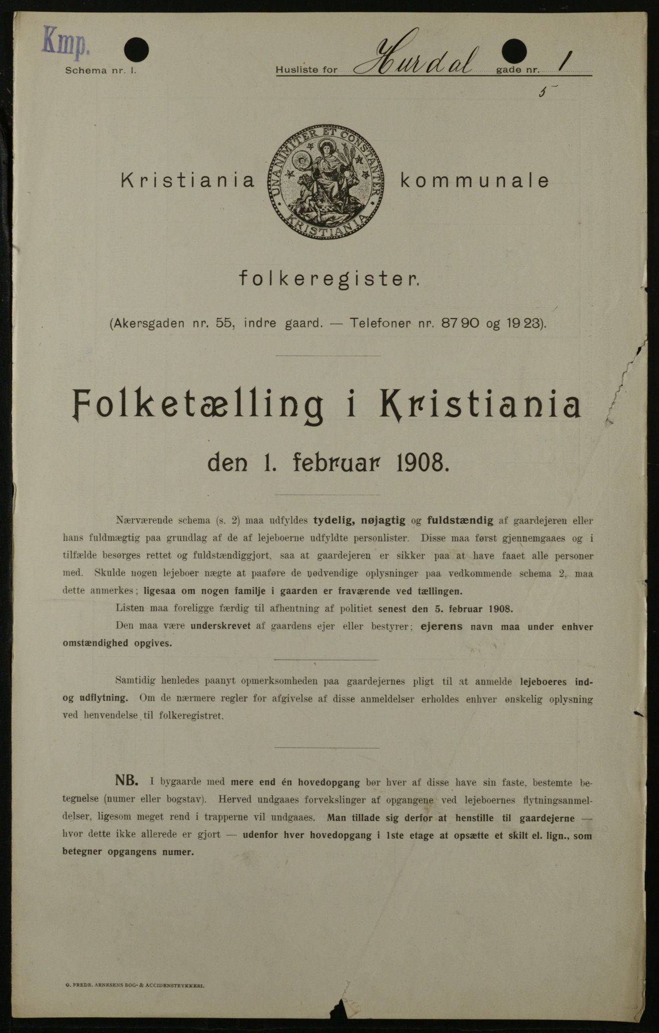OBA, Kommunal folketelling 1.2.1908 for Kristiania kjøpstad, 1908, s. 37932