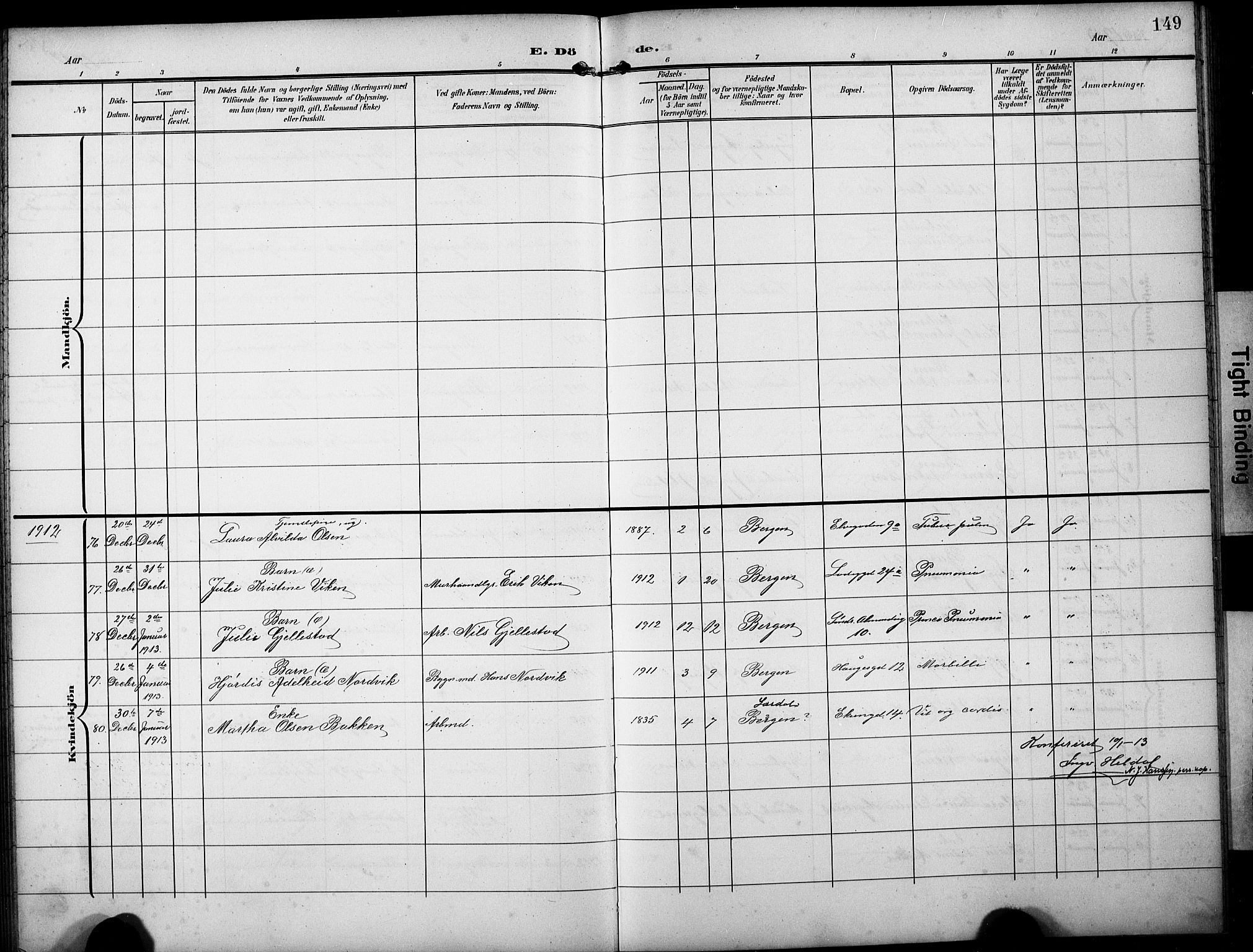 Sandviken Sokneprestembete, AV/SAB-A-77601/H/Hb/L0017: Klokkerbok nr. E 1, 1903-1926, s. 149