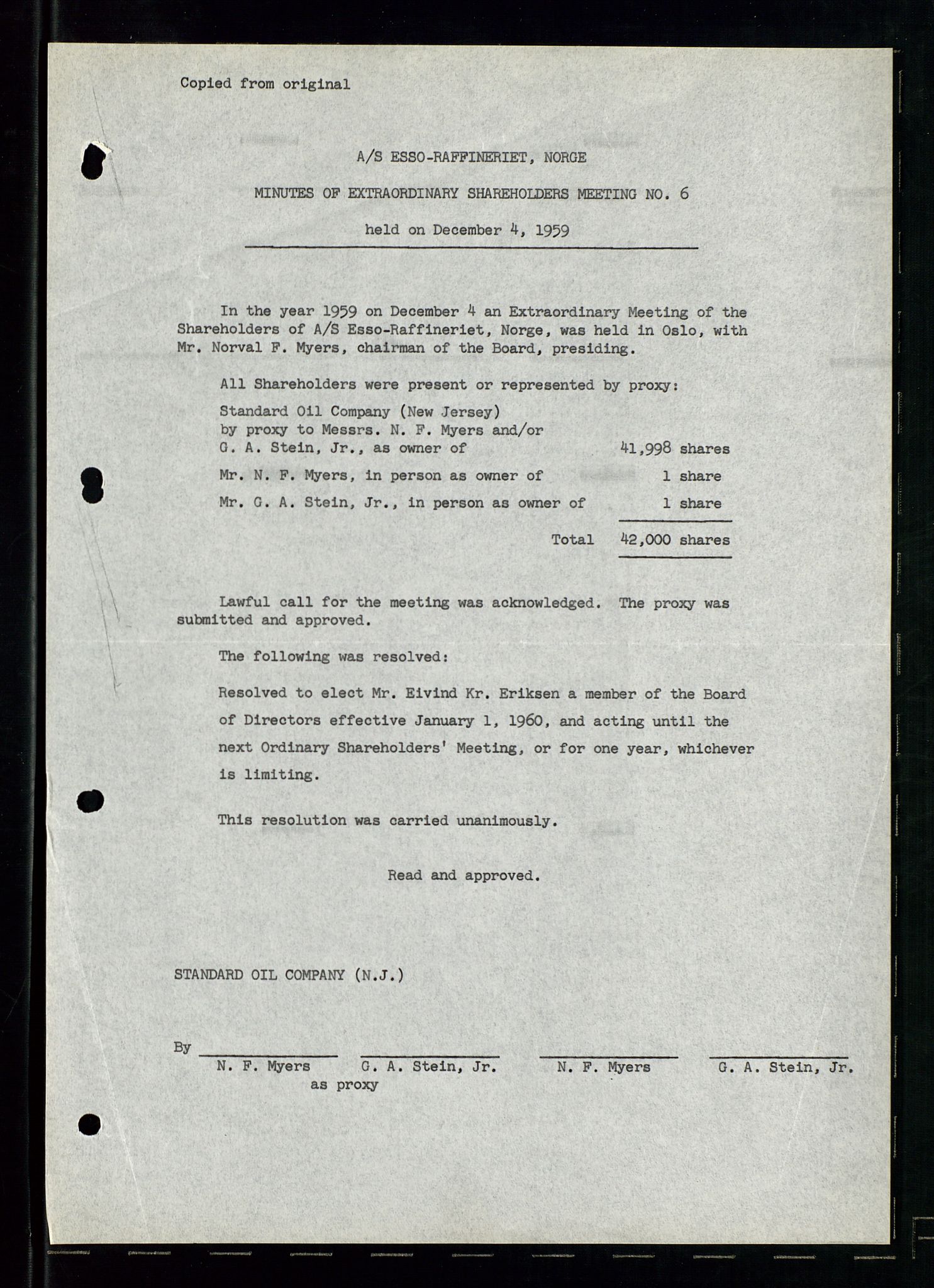 PA 1537 - A/S Essoraffineriet Norge, SAST/A-101957/A/Aa/L0002/0001: Styremøter / Shareholder meetings, Board meeting minutes, 1957-1961, s. 24