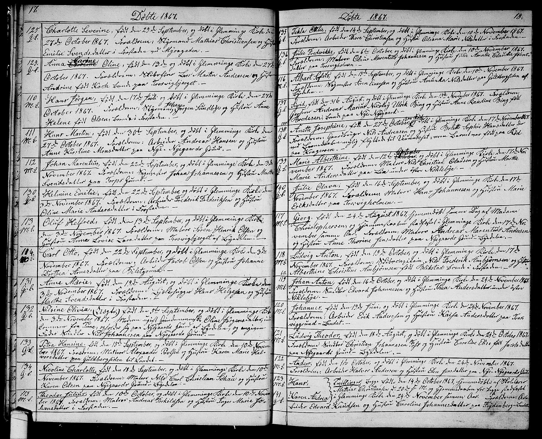 Glemmen prestekontor Kirkebøker, AV/SAO-A-10908/G/Ga/L0004: Klokkerbok nr. 4, 1867-1875, s. 17-18
