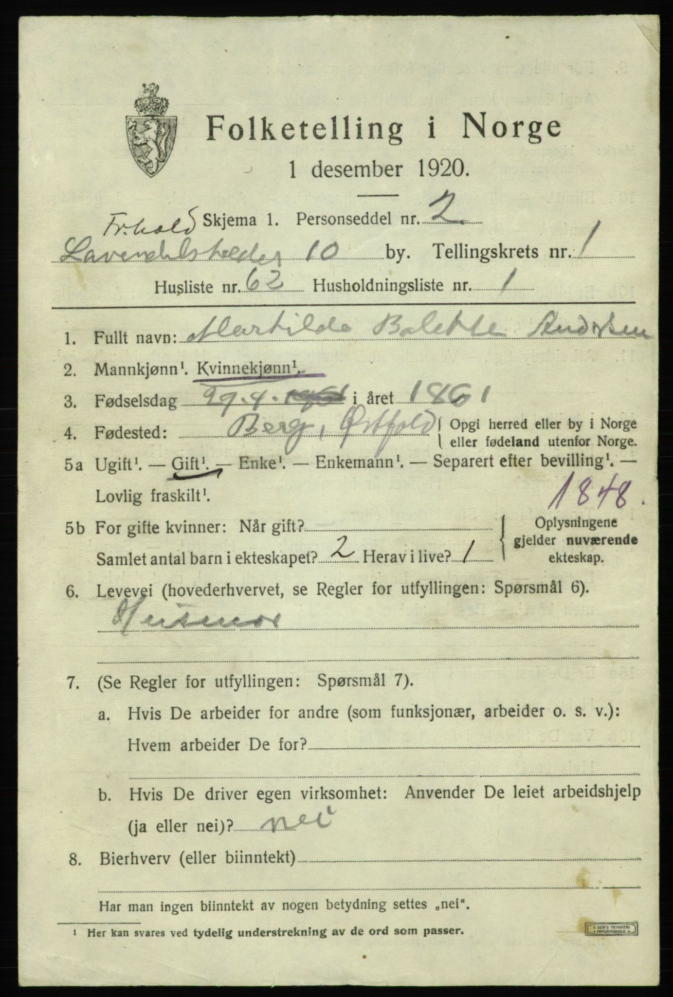 SAO, Folketelling 1920 for 0101 Fredrikshald kjøpstad, 1920, s. 9245