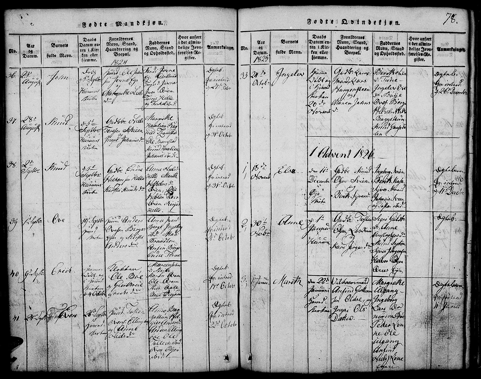 Vang prestekontor, Valdres, AV/SAH-PREST-140/H/Hb/L0002: Klokkerbok nr. 2, 1814-1889, s. 78