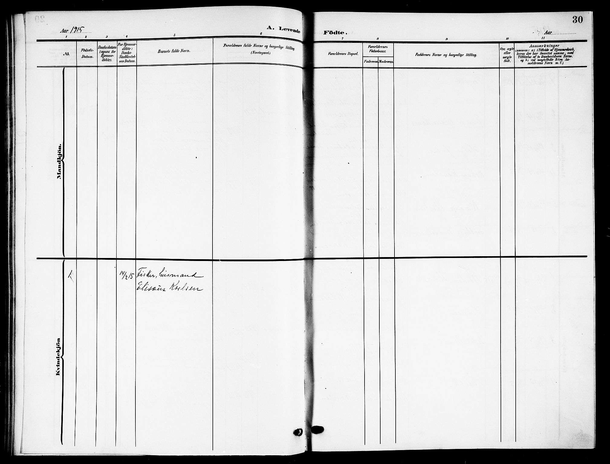 Ministerialprotokoller, klokkerbøker og fødselsregistre - Nordland, SAT/A-1459/894/L1361: Klokkerbok nr. 894C04, 1905-1922, s. 30