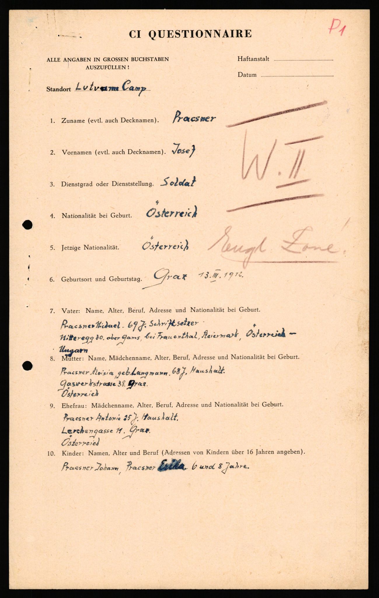 Forsvaret, Forsvarets overkommando II, AV/RA-RAFA-3915/D/Db/L0040: CI Questionaires. Tyske okkupasjonsstyrker i Norge. Østerrikere., 1945-1946, s. 61