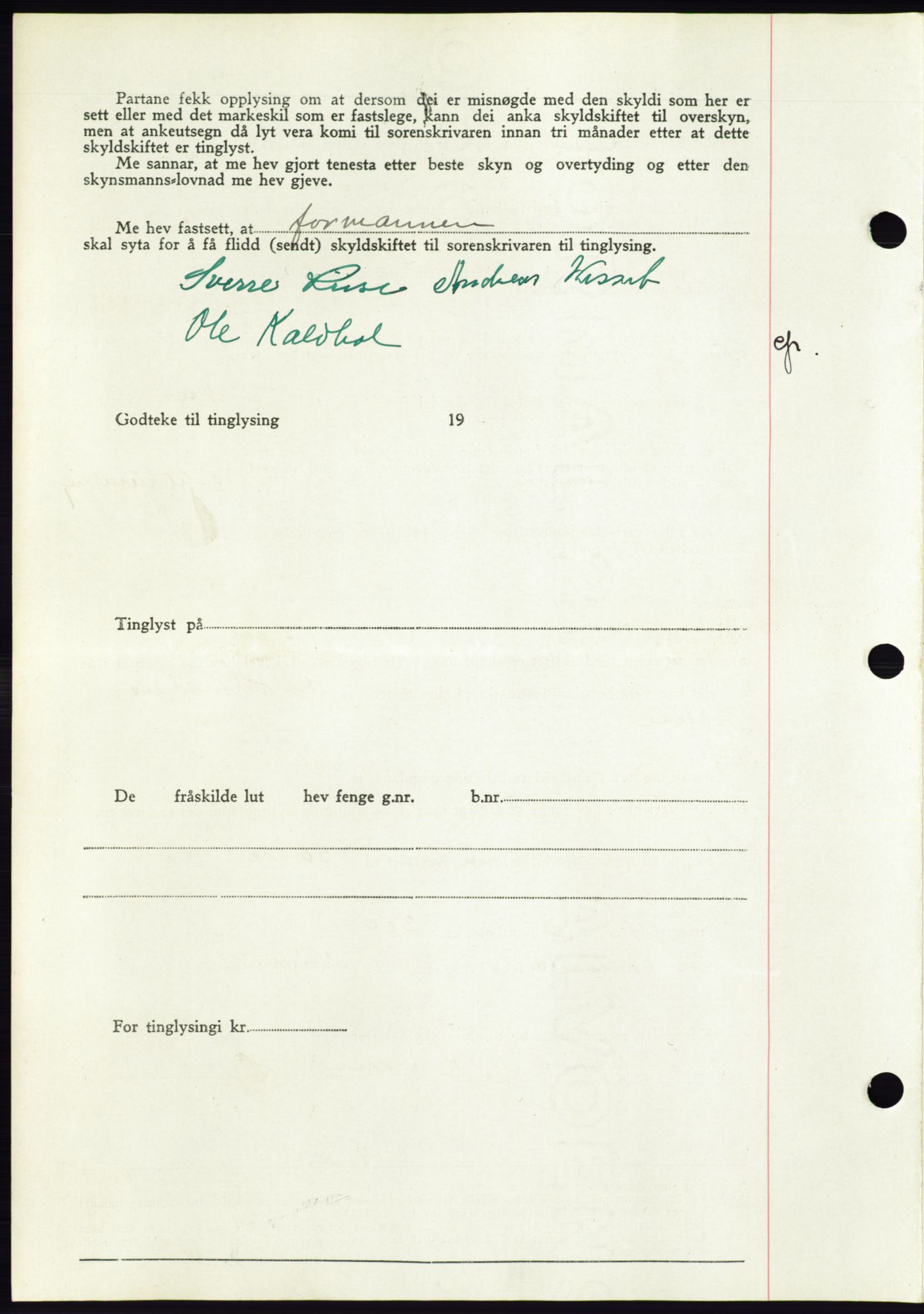 Søre Sunnmøre sorenskriveri, AV/SAT-A-4122/1/2/2C/L0075: Pantebok nr. 1A, 1943-1943, Dagboknr: 894/1943