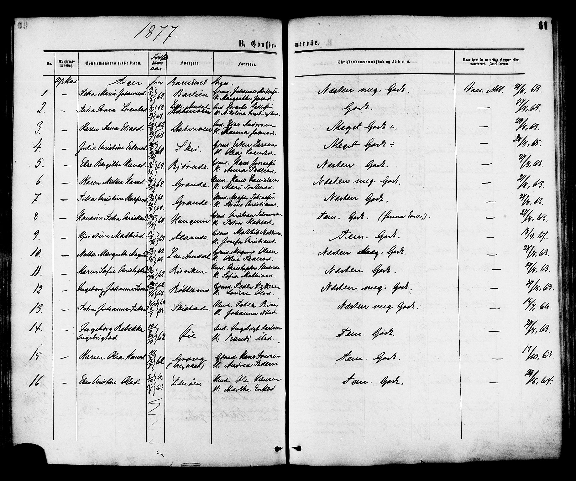 Ministerialprotokoller, klokkerbøker og fødselsregistre - Nord-Trøndelag, AV/SAT-A-1458/764/L0553: Ministerialbok nr. 764A08, 1858-1880, s. 61