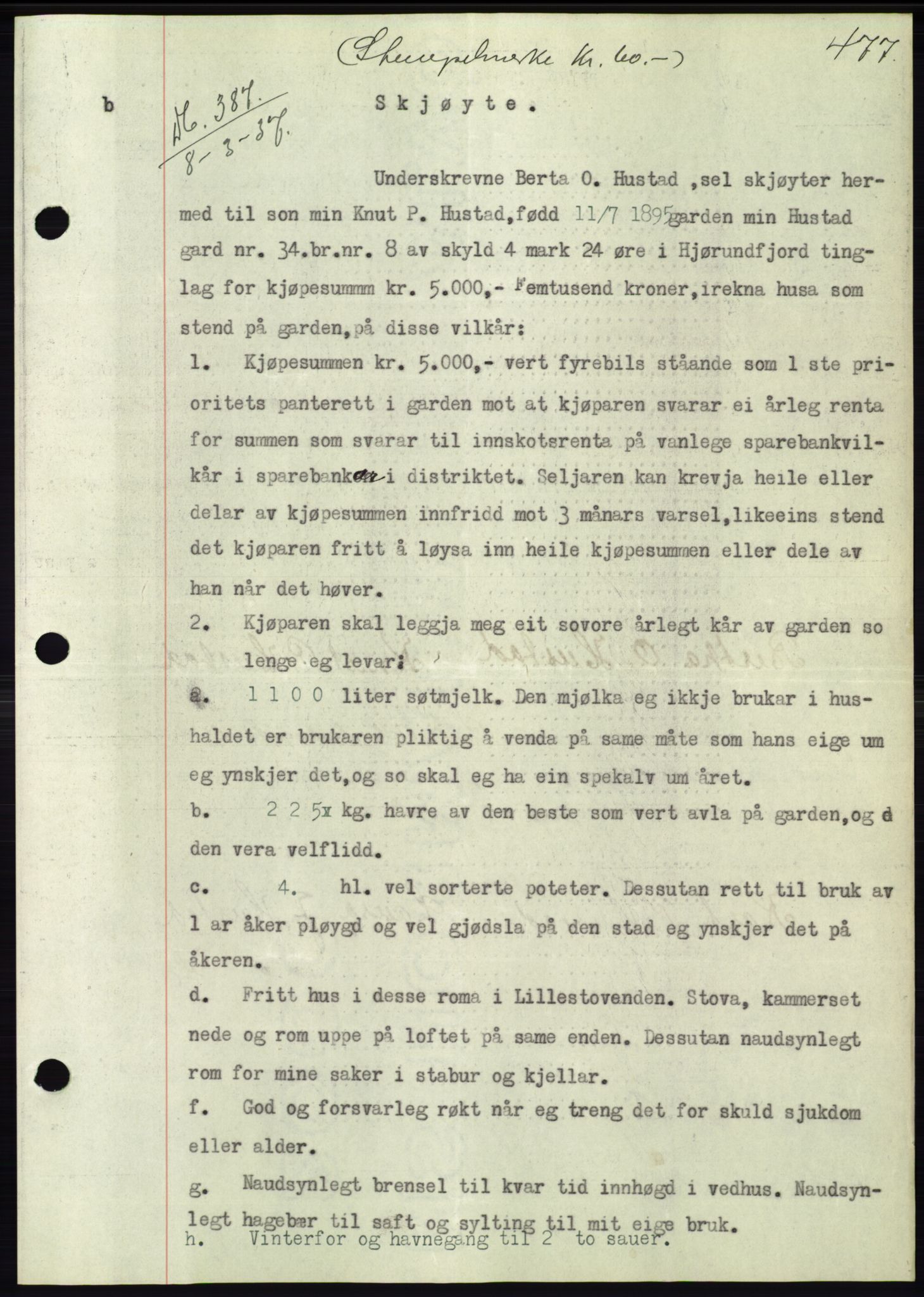 Søre Sunnmøre sorenskriveri, SAT/A-4122/1/2/2C/L0062: Pantebok nr. 56, 1936-1937, Dagboknr: 387/1937