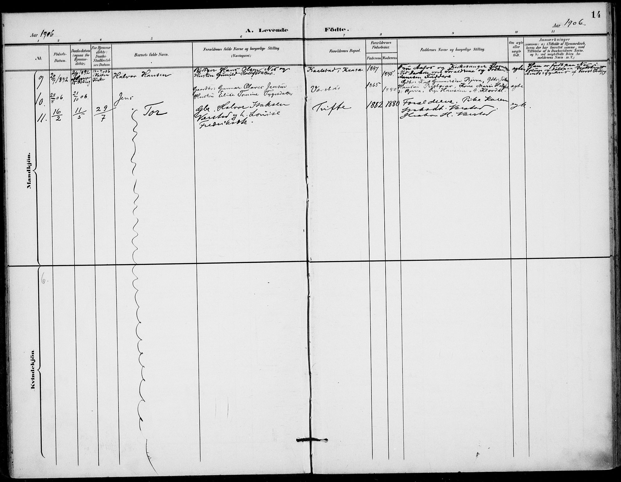 Holla kirkebøker, AV/SAKO-A-272/F/Fa/L0011: Ministerialbok nr. 11, 1897-1928, s. 14