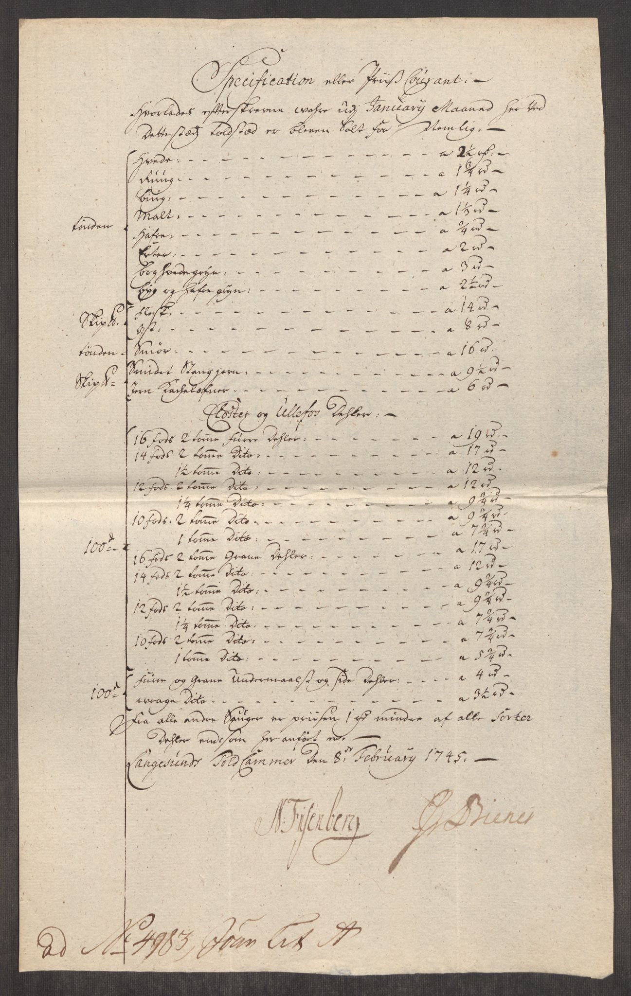 Rentekammeret inntil 1814, Realistisk ordnet avdeling, AV/RA-EA-4070/Oe/L0003: [Ø1]: Priskuranter, 1745-1748, s. 121