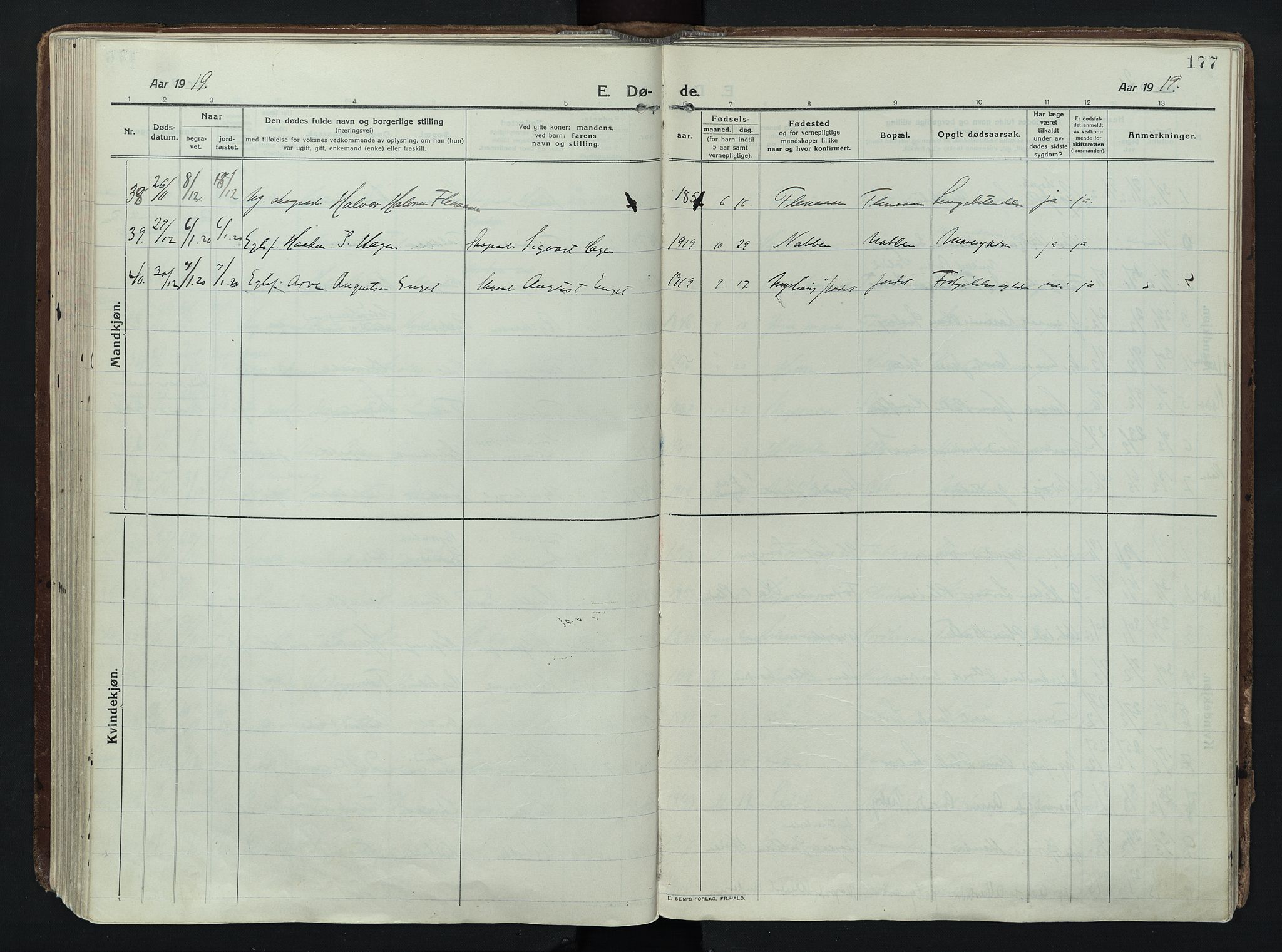 Trysil prestekontor, AV/SAH-PREST-046/H/Ha/Haa/L0014: Ministerialbok nr. 14, 1912-1923, s. 177